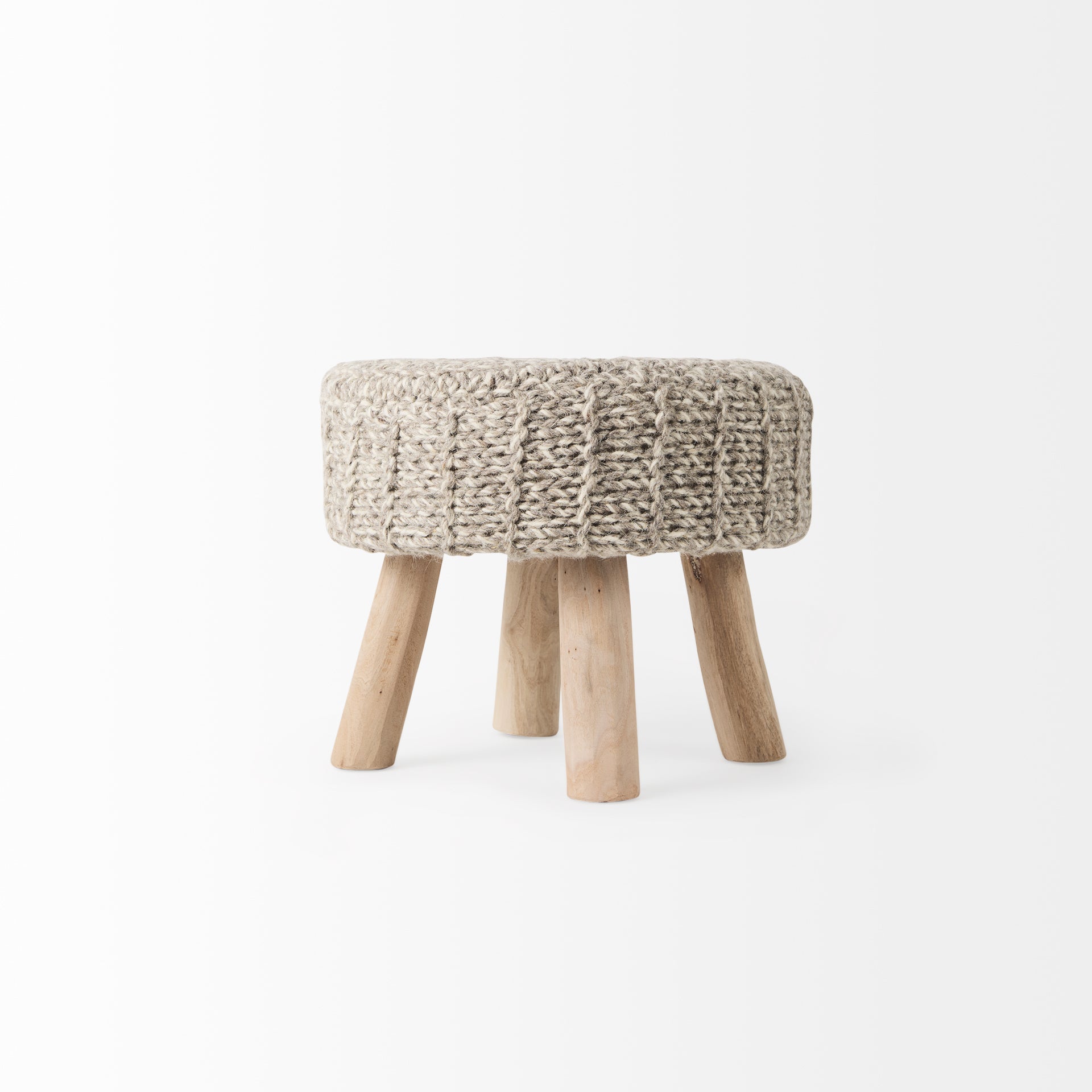 Bina Stool Taupe Wool | Brown Wood | 19L - ottoman-and-poufs