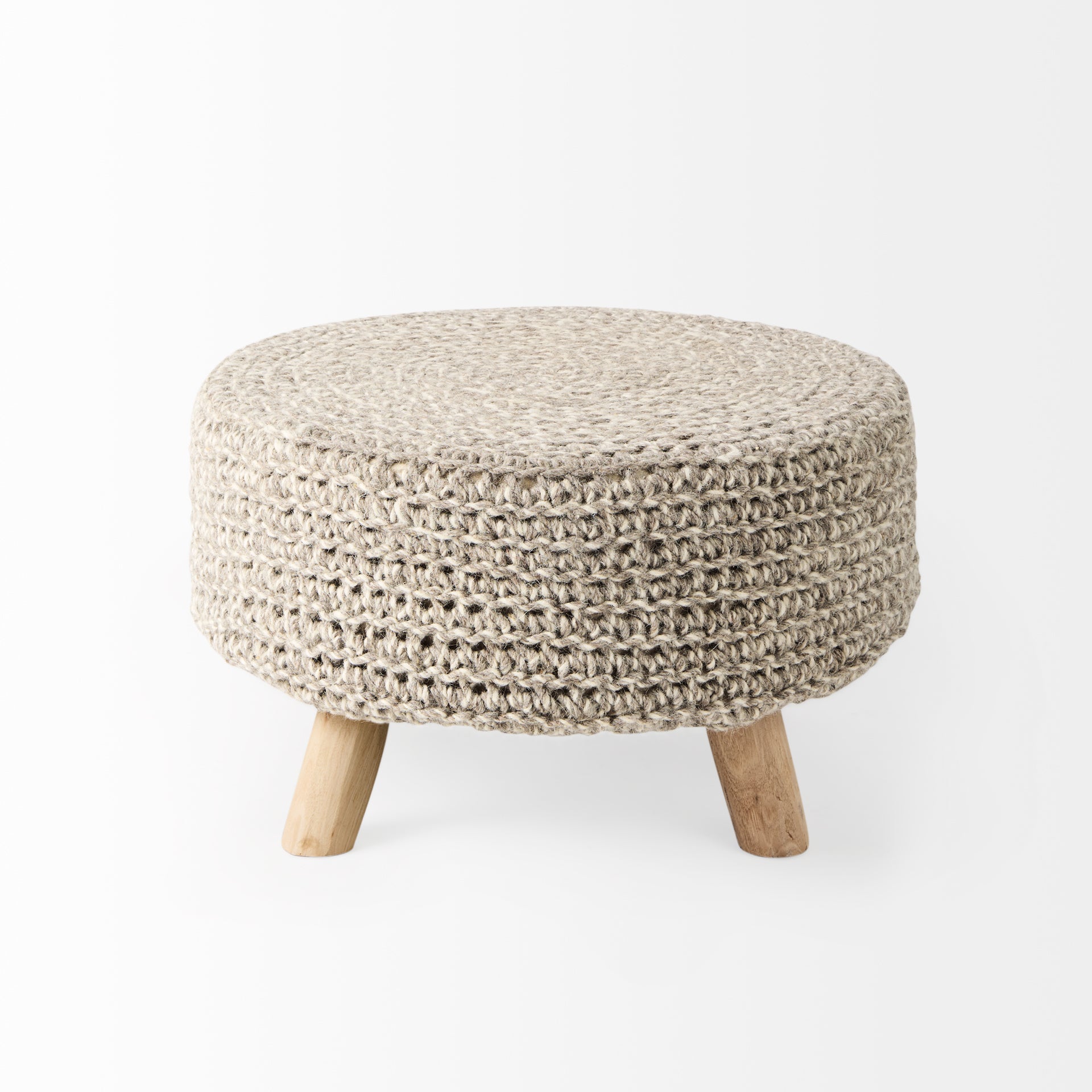 Bina Stool Taupe Wool | Brown Wood | 24L - ottoman-and-poufs