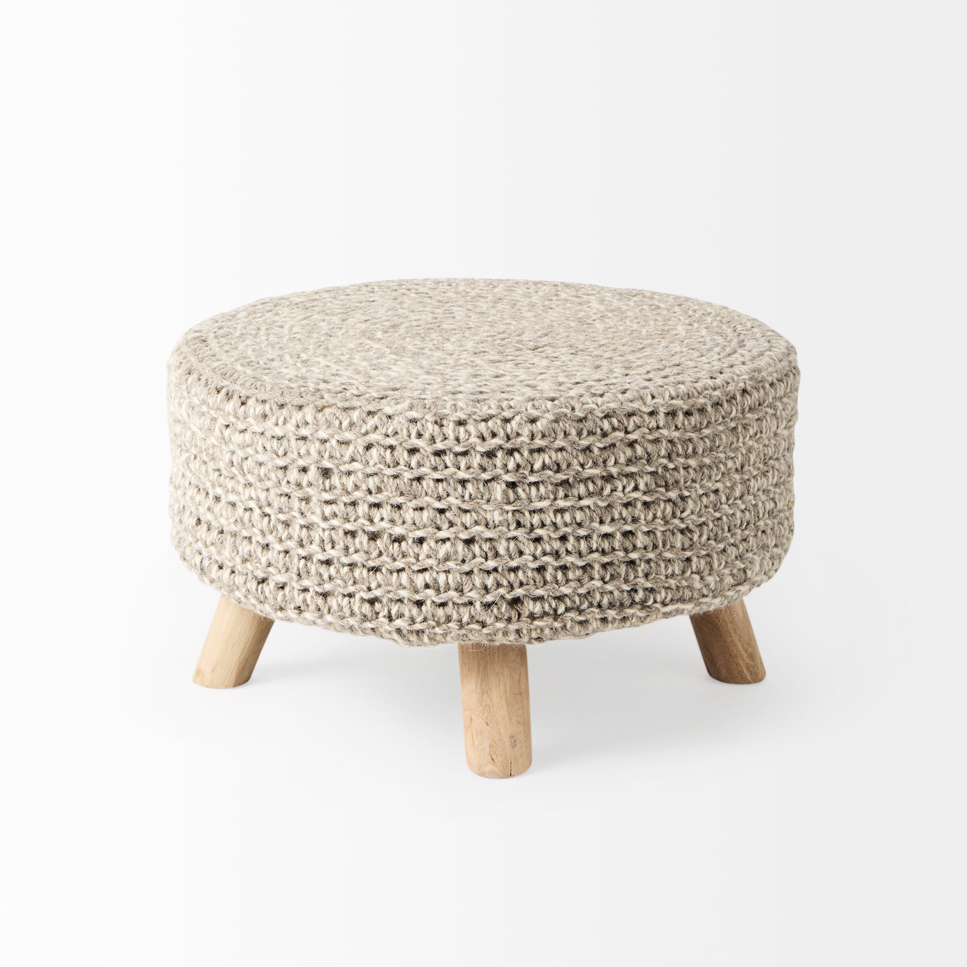 Bina Stool Taupe Wool | Brown Wood | 24L - ottoman-and-poufs