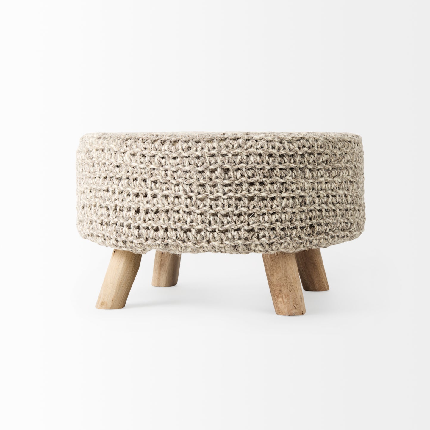 Bina Stool Taupe Wool | Brown Wood | 24L - ottoman-and-poufs