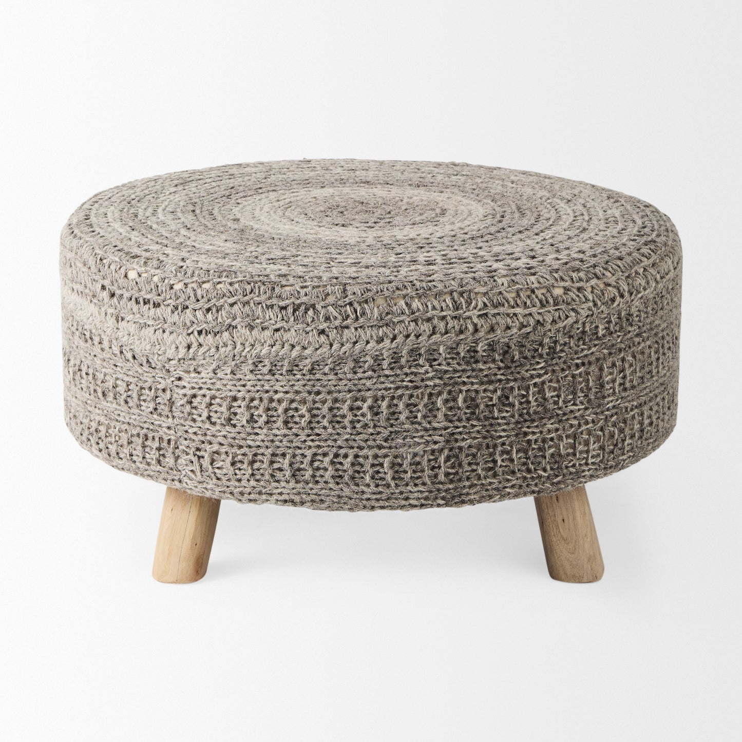 Bina Stool Dark Gray Wool | Brown Wood - ottoman-and-poufs