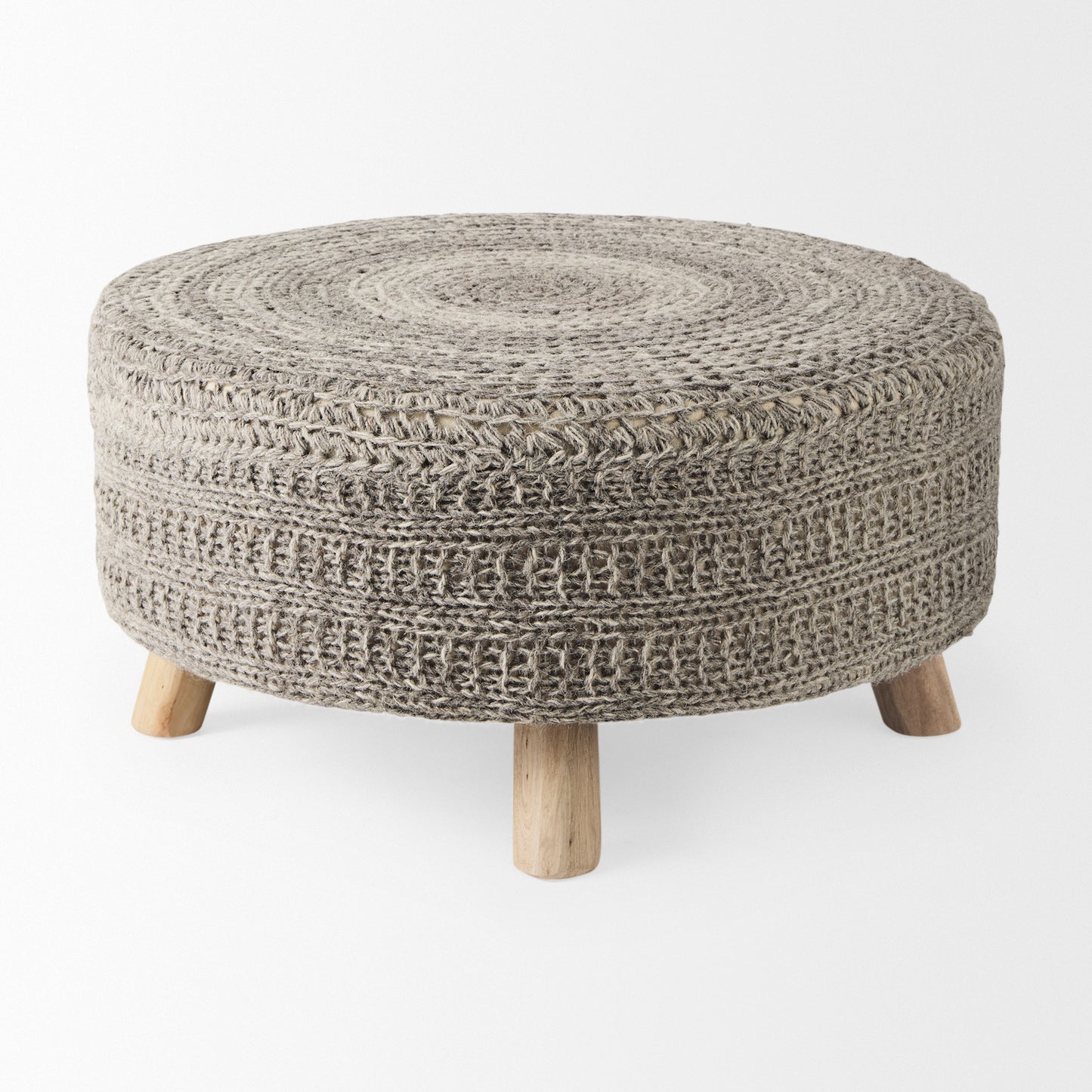 Bina Stool Dark Gray Wool | Brown Wood - ottoman-and-poufs