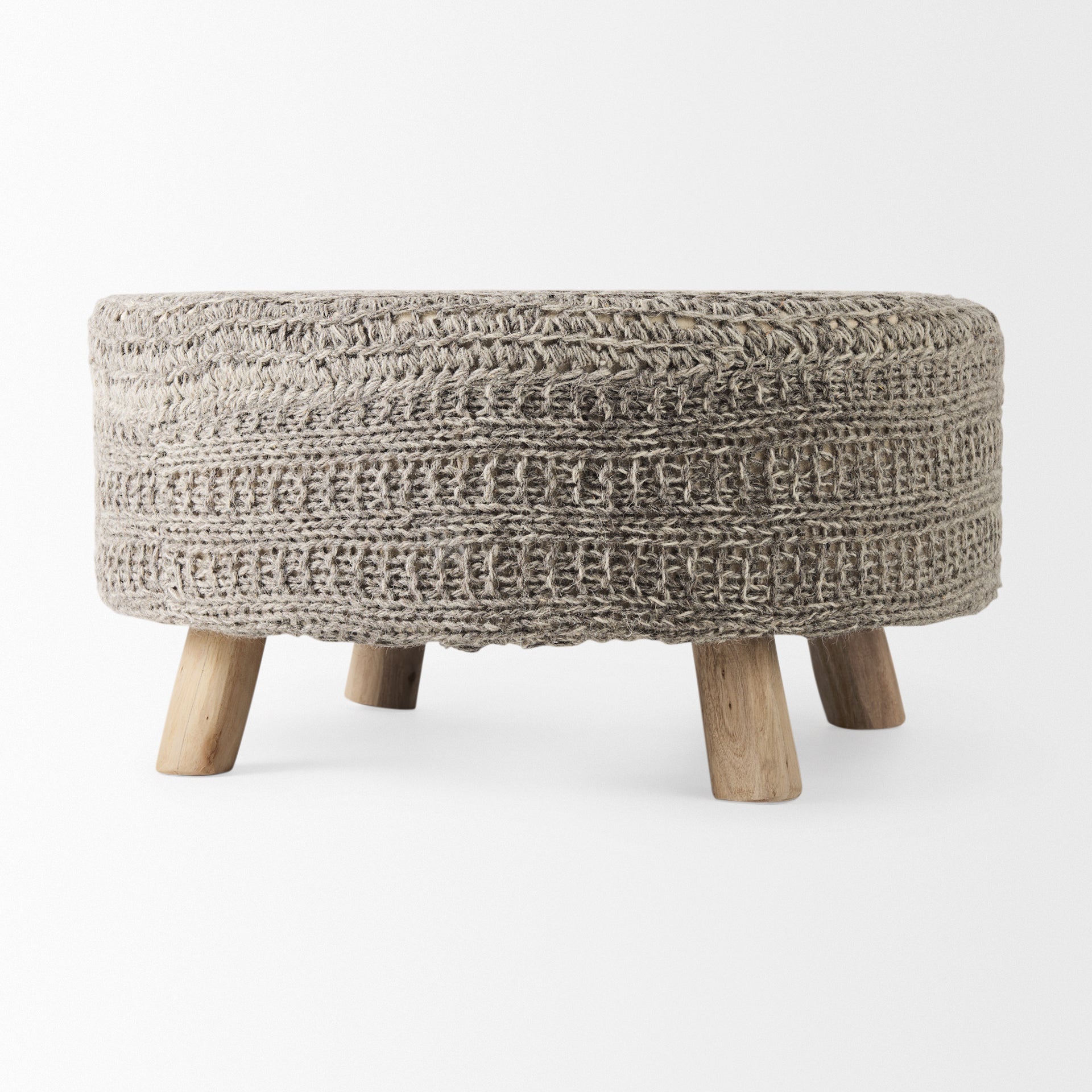 Bina Stool Dark Gray Wool | Brown Wood - ottoman-and-poufs