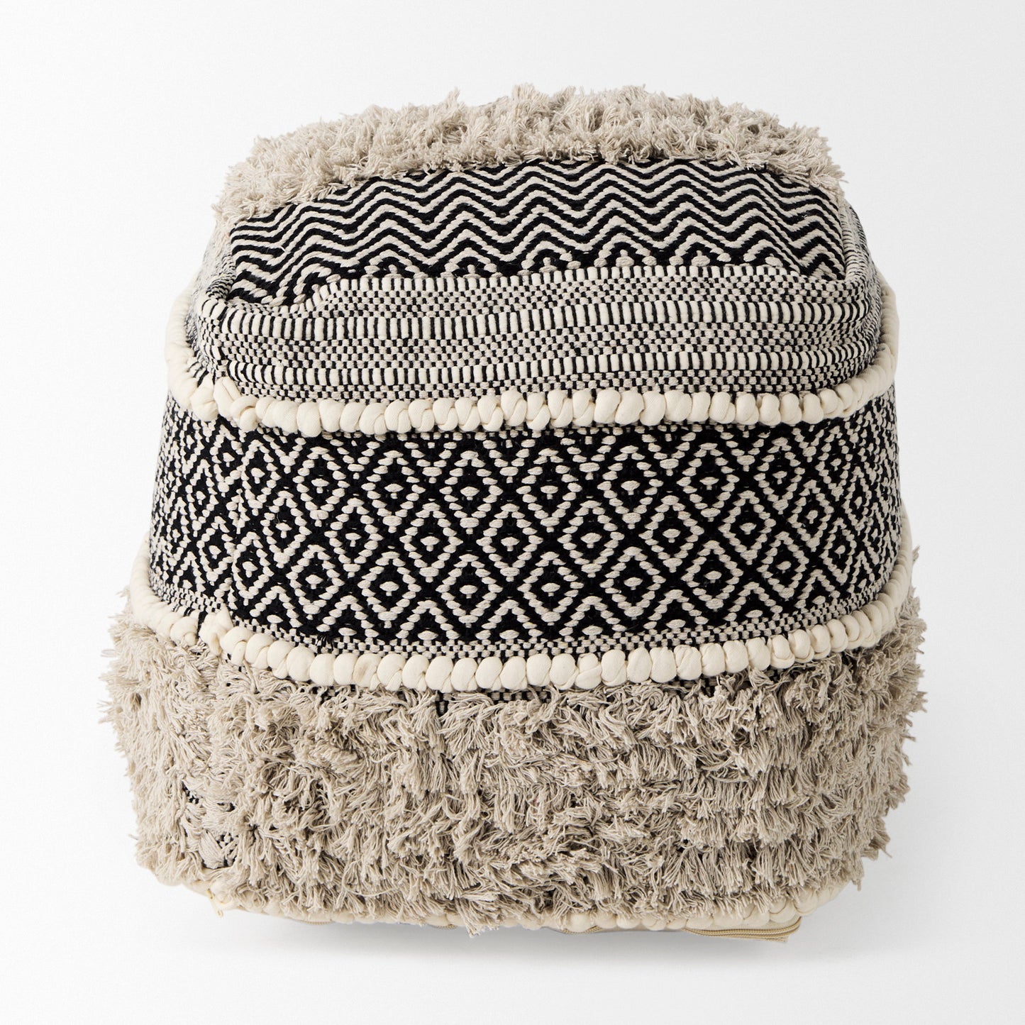 Darika 16.0L x 16.0W x 16.0H Black/White/Gray Cotton Pouf