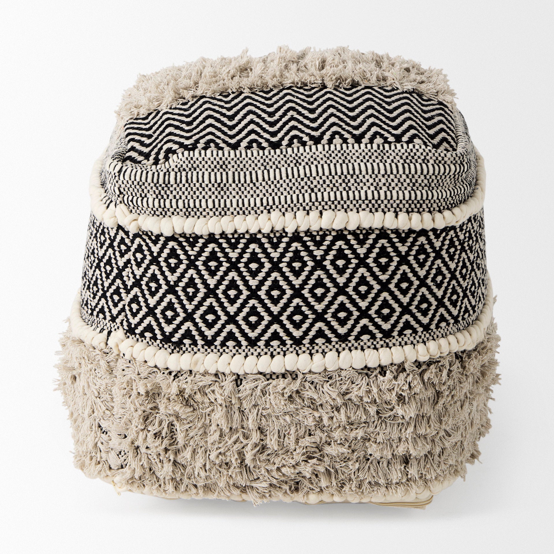 Darika 16.0L x 16.0W x 16.0H Black/White/Gray Cotton Pouf