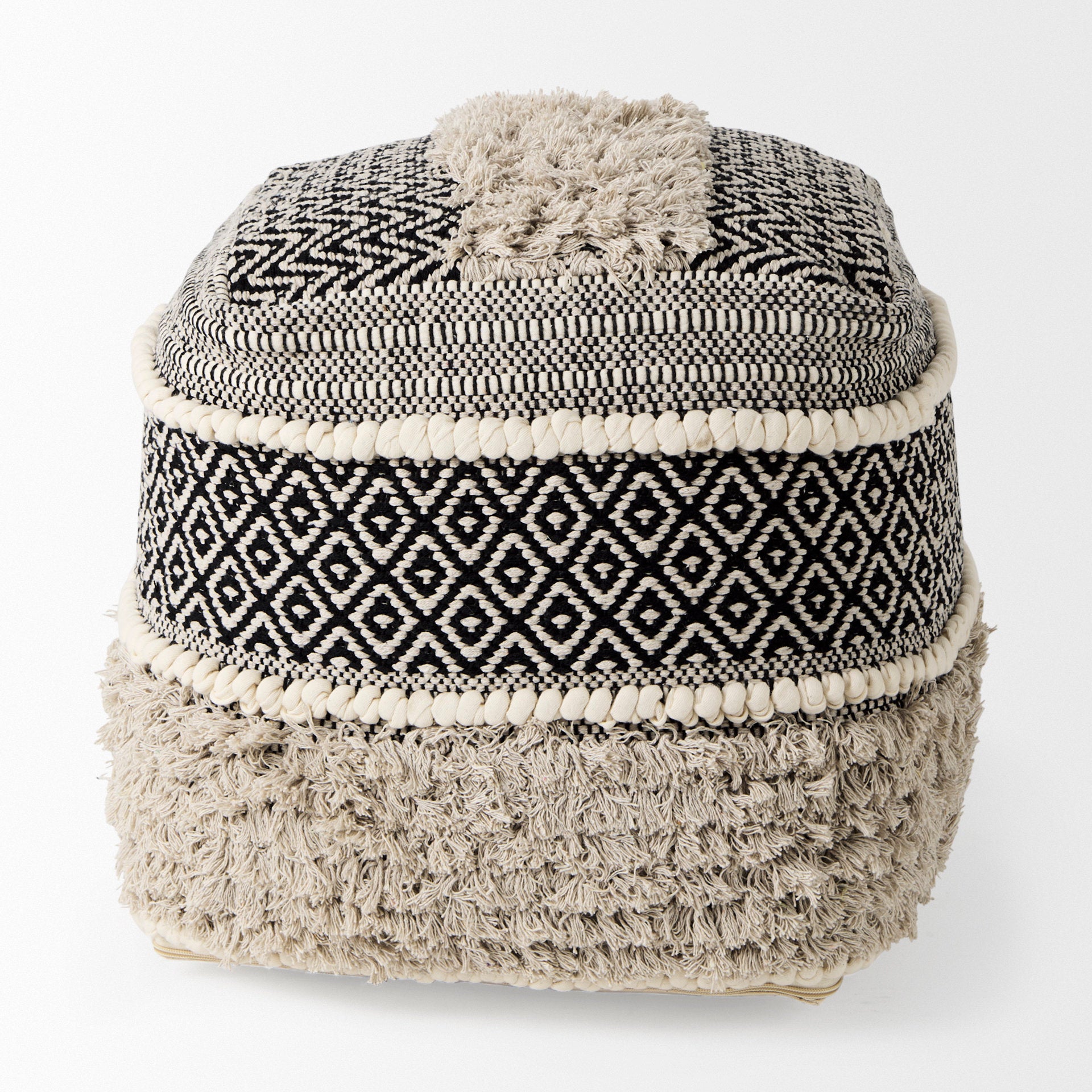 Darika 16.0L x 16.0W x 16.0H Black/White/Gray Cotton Pouf