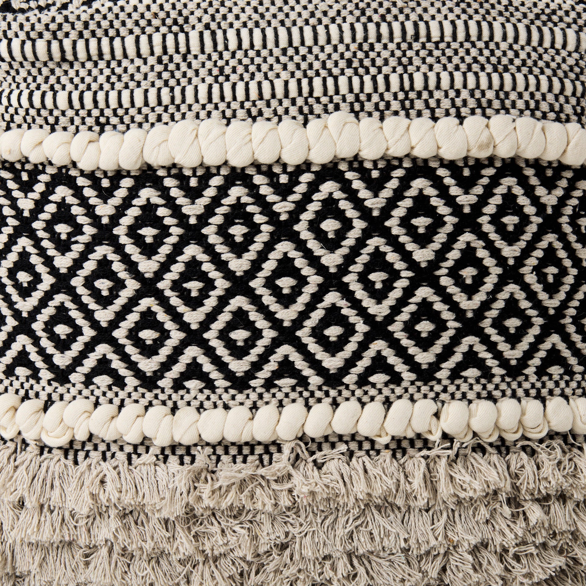 Darika 16.0L x 16.0W x 16.0H Black/White/Gray Cotton Pouf