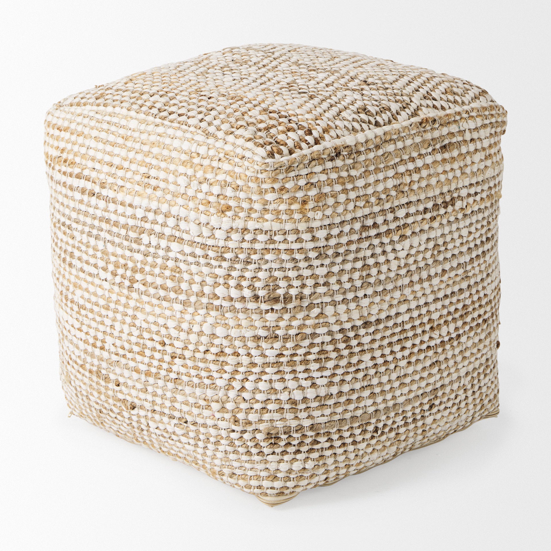 Ekani Pouf Cream/Beige Cotton - poufs