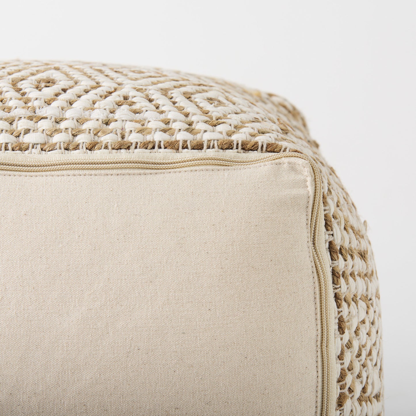 Ekani Pouf Cream/Beige Cotton - poufs