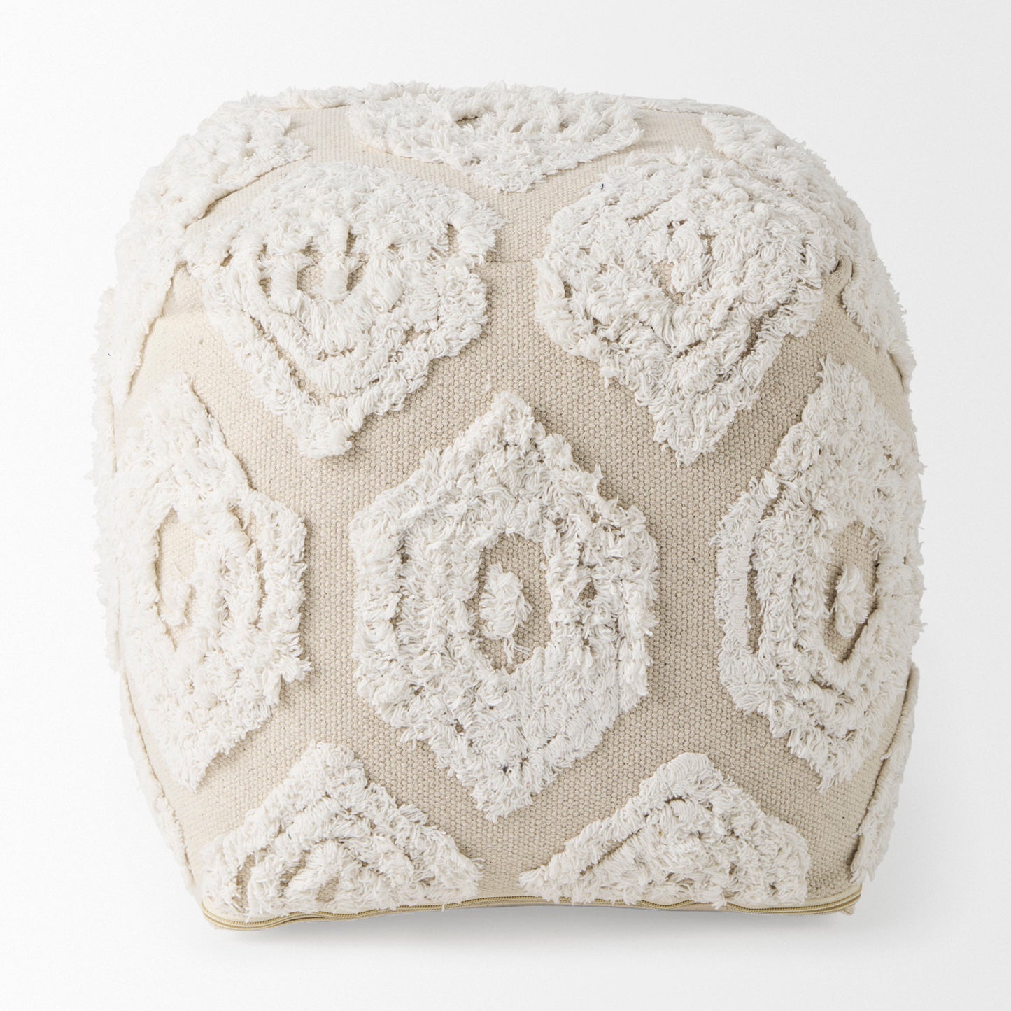 Ekanta 16.0L x 16.0W x 16.0H  Cream/Beige Patterned Cotton Pouf