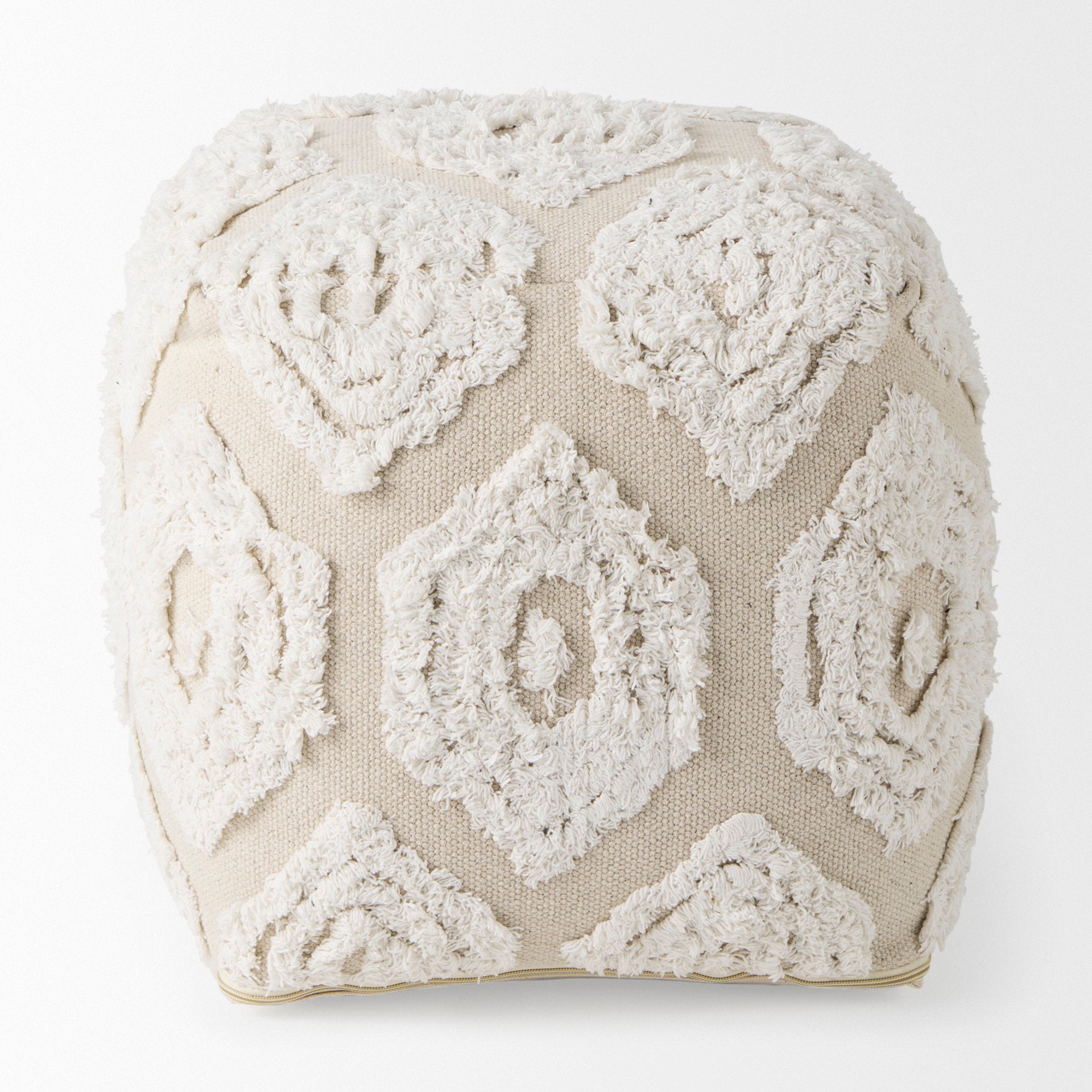 Ekanta 16.0L x 16.0W x 16.0H  Cream/Beige Patterned Cotton Pouf