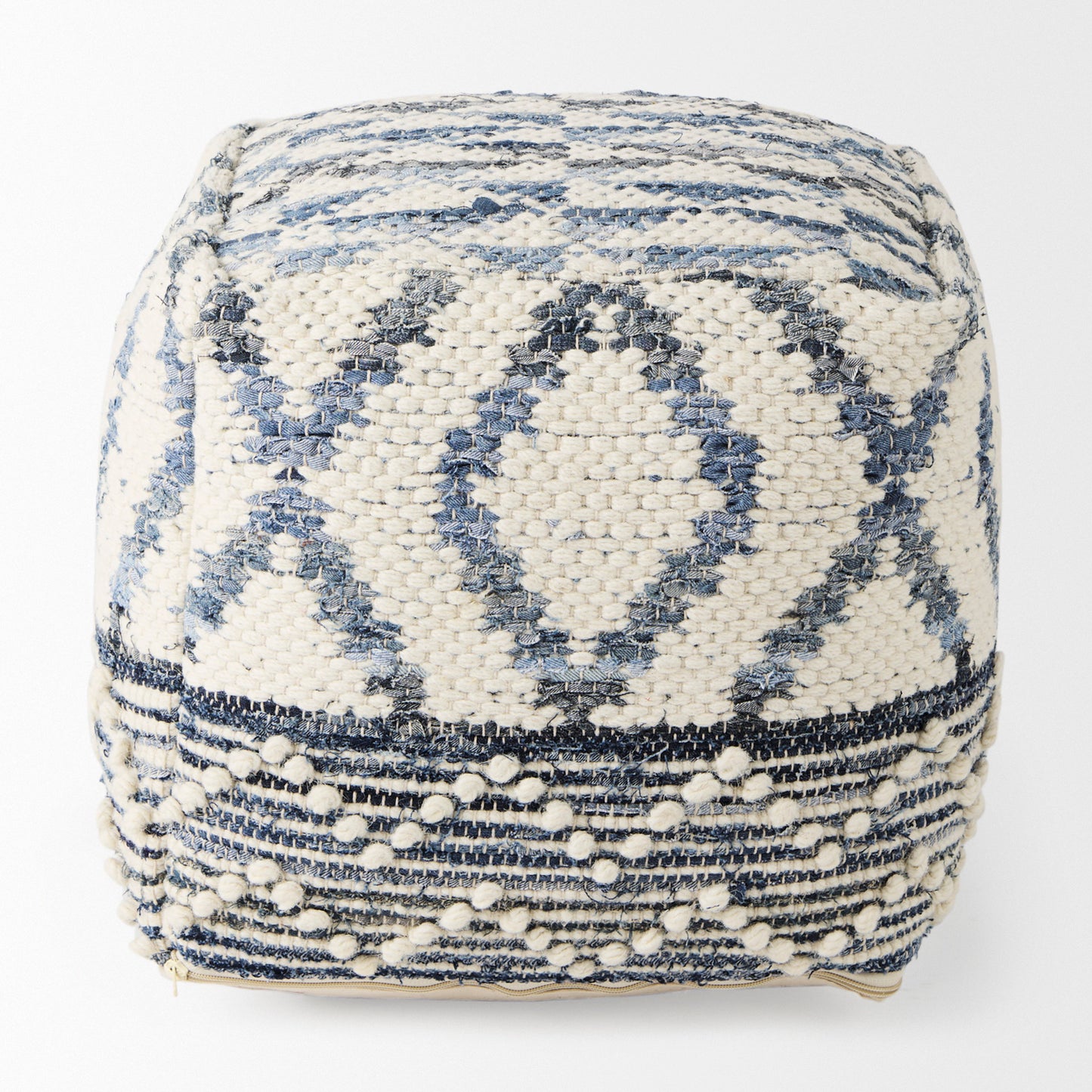 Eshana Pouf Cream Wool & Denim - poufs