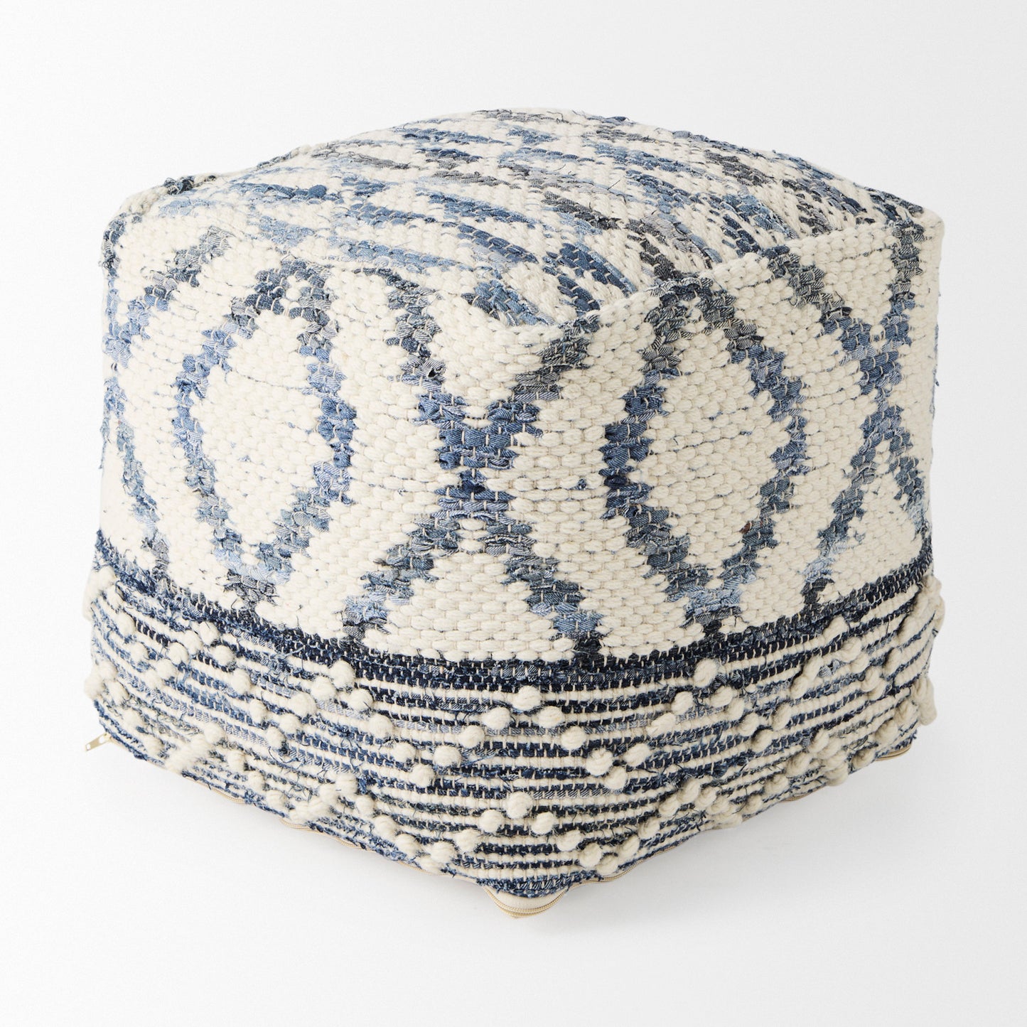 Eshana Pouf Cream Wool & Denim - poufs