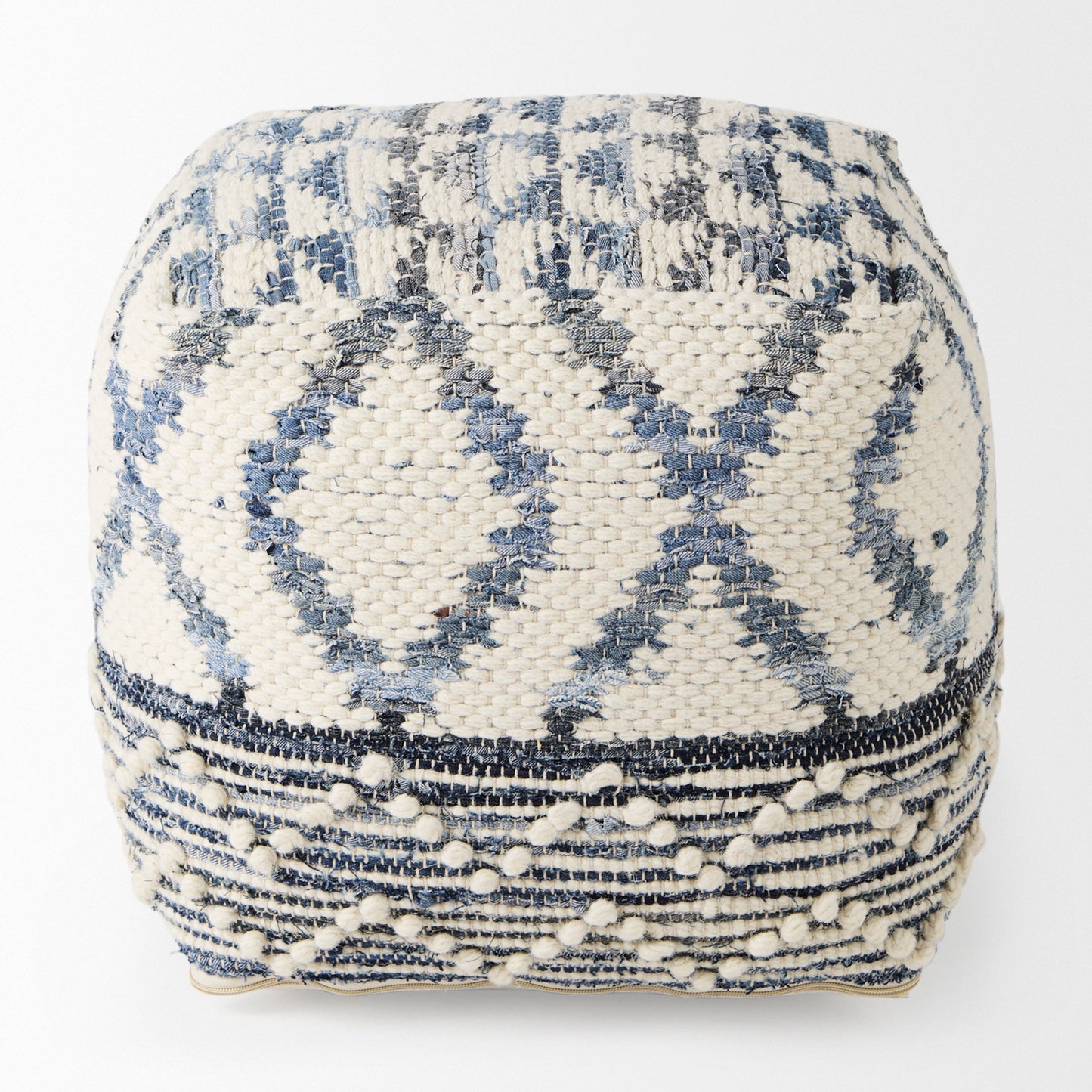 Eshana Pouf Cream Wool & Denim - poufs