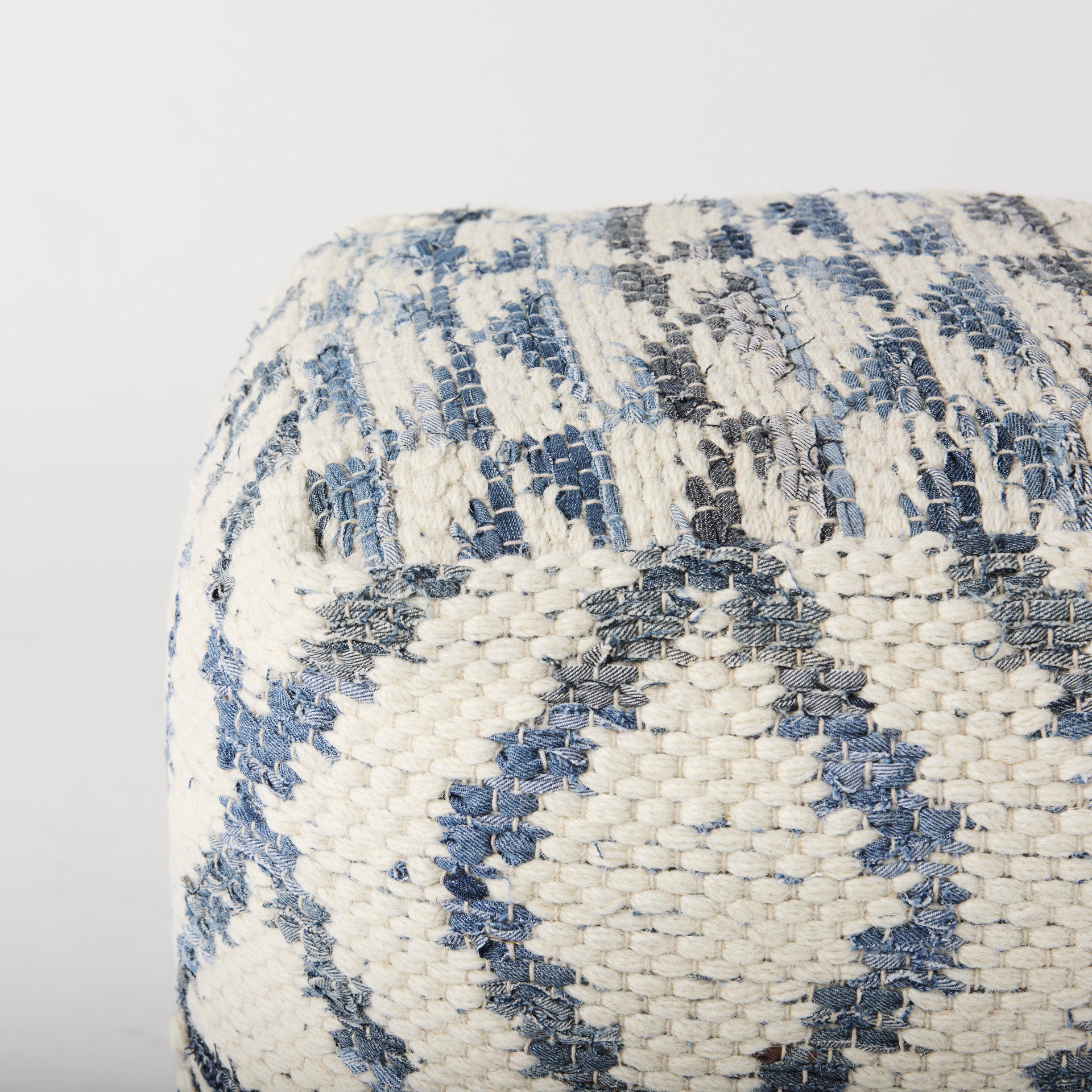 Eshana Pouf Cream Wool & Denim - poufs