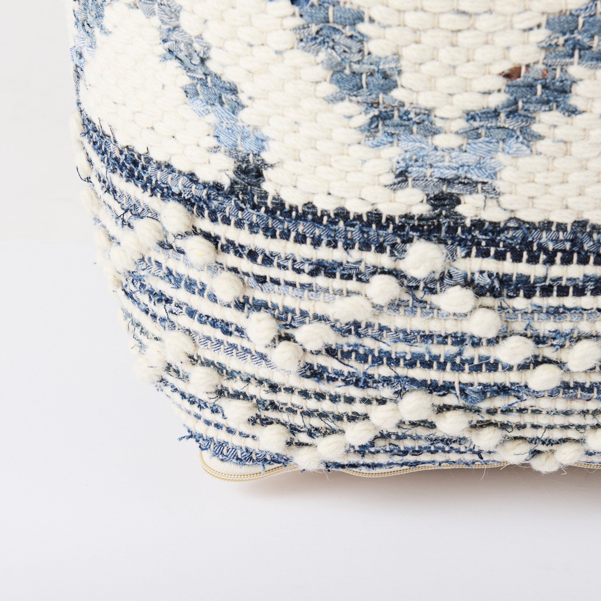 Eshana Pouf Cream Wool & Denim - poufs