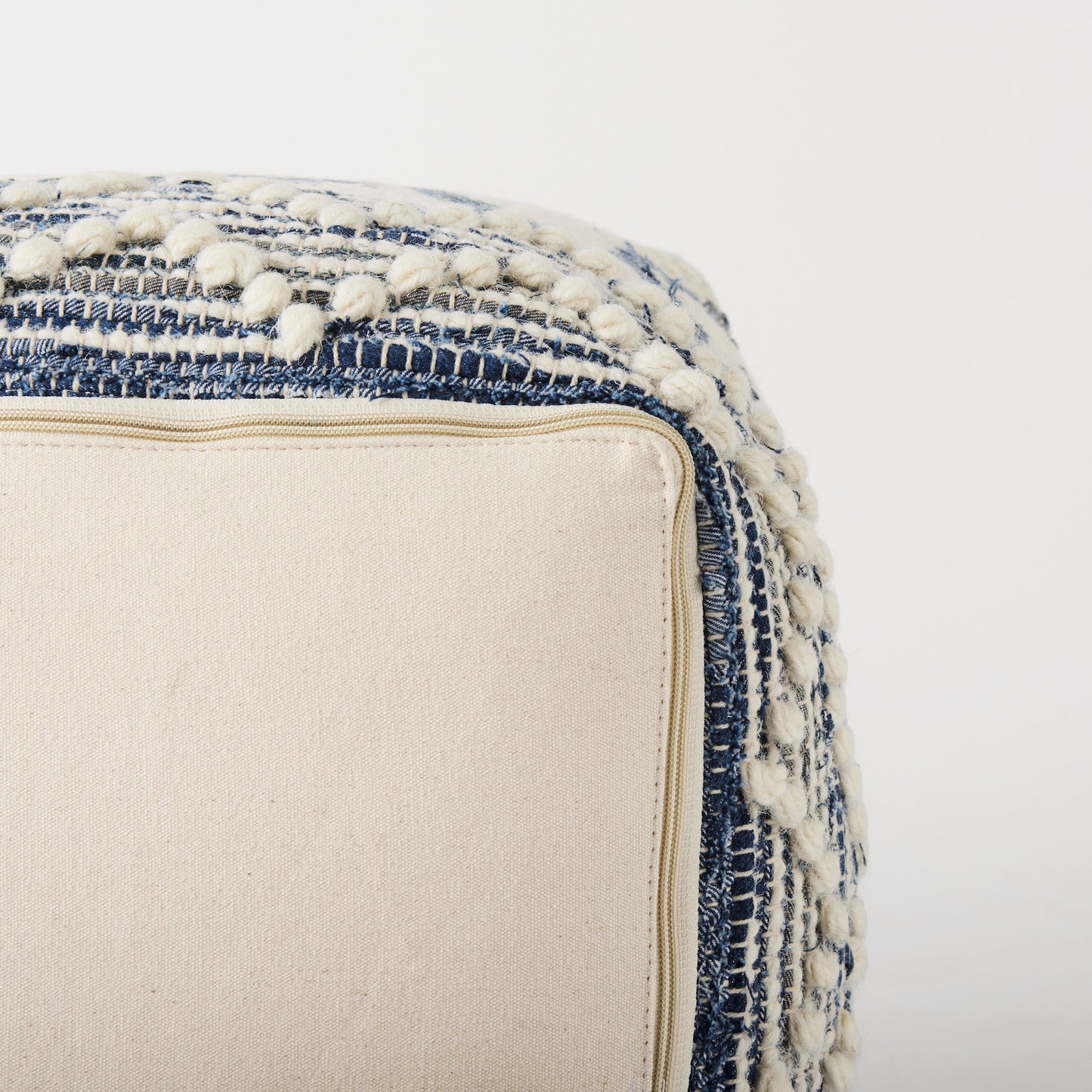 Eshana Pouf Cream Wool & Denim - poufs