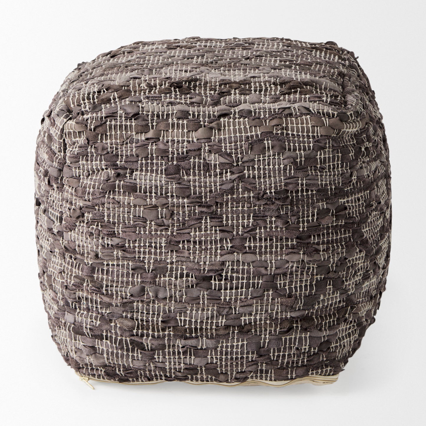 Falguni Pouf Gray Leather & Cotton - poufs