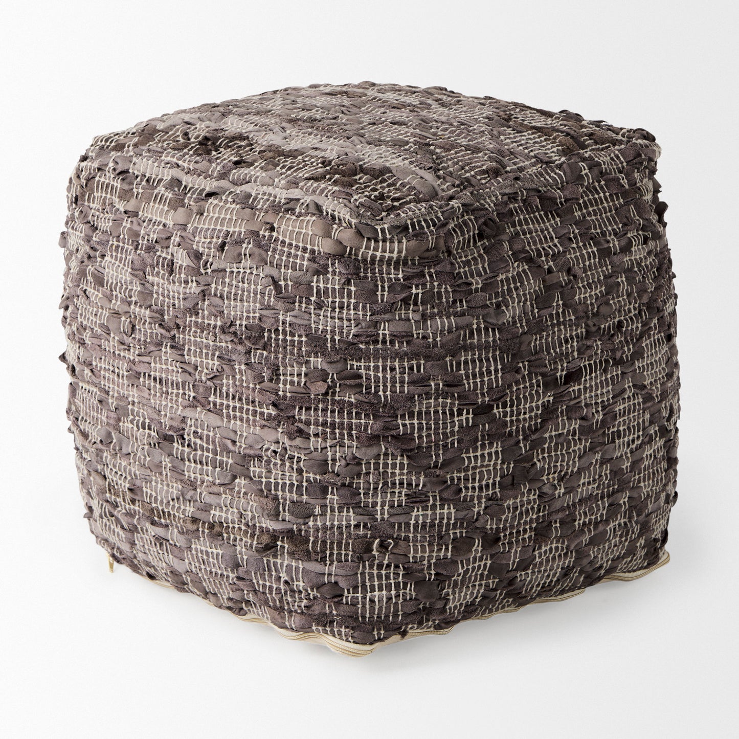 Falguni Pouf Gray Leather & Cotton - poufs