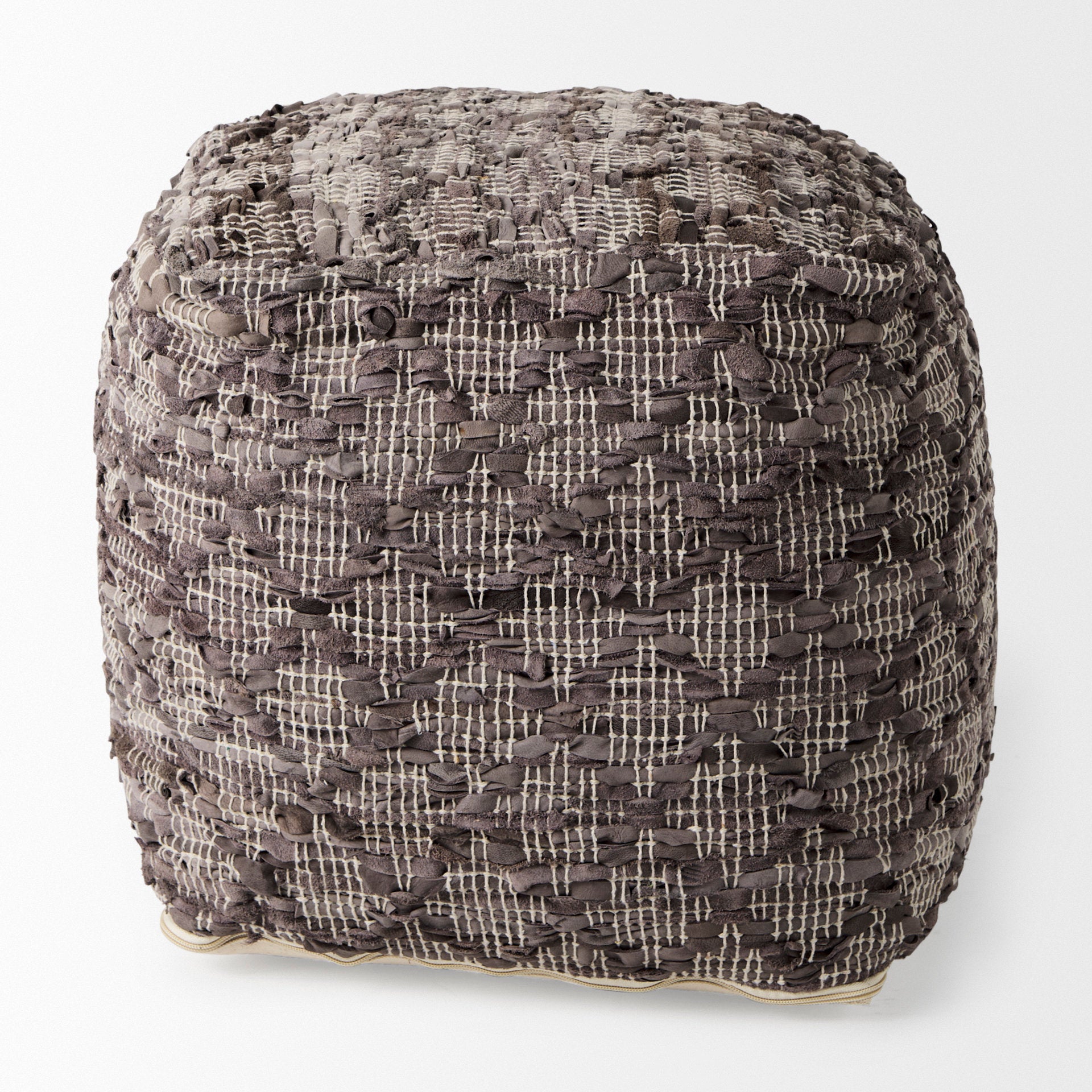 Falguni Pouf Gray Leather & Cotton - poufs