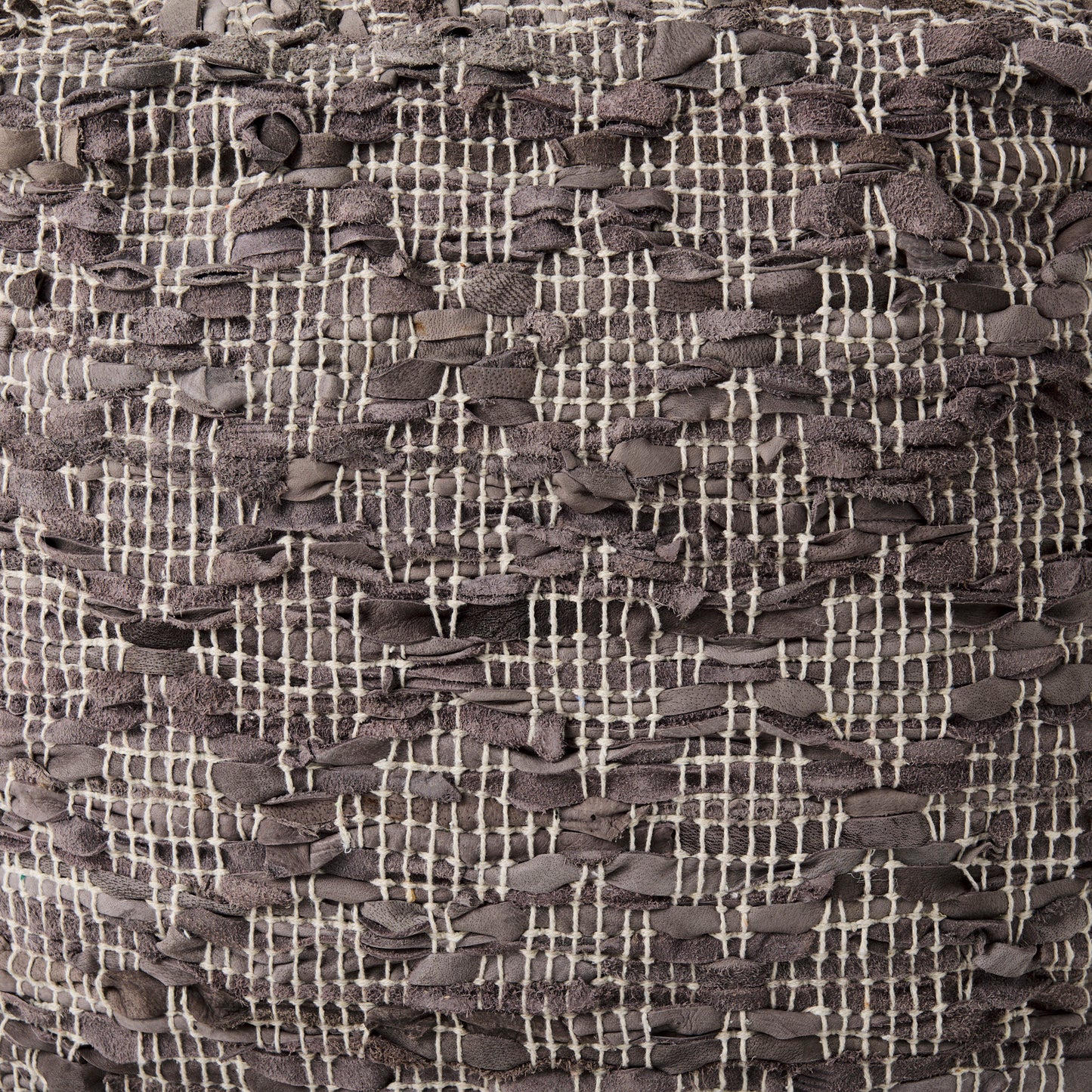 Falguni 16.0L x 16.0W x 16.0H Gray Leather and Cotton Patterned Pouf