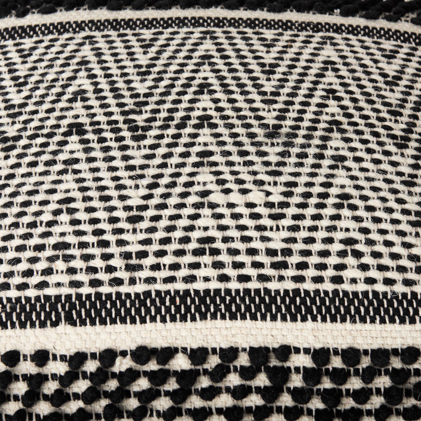 Garima  22.0L x 22.0W x 14.0H Black/White Wool and Cotton Patterned Pouf