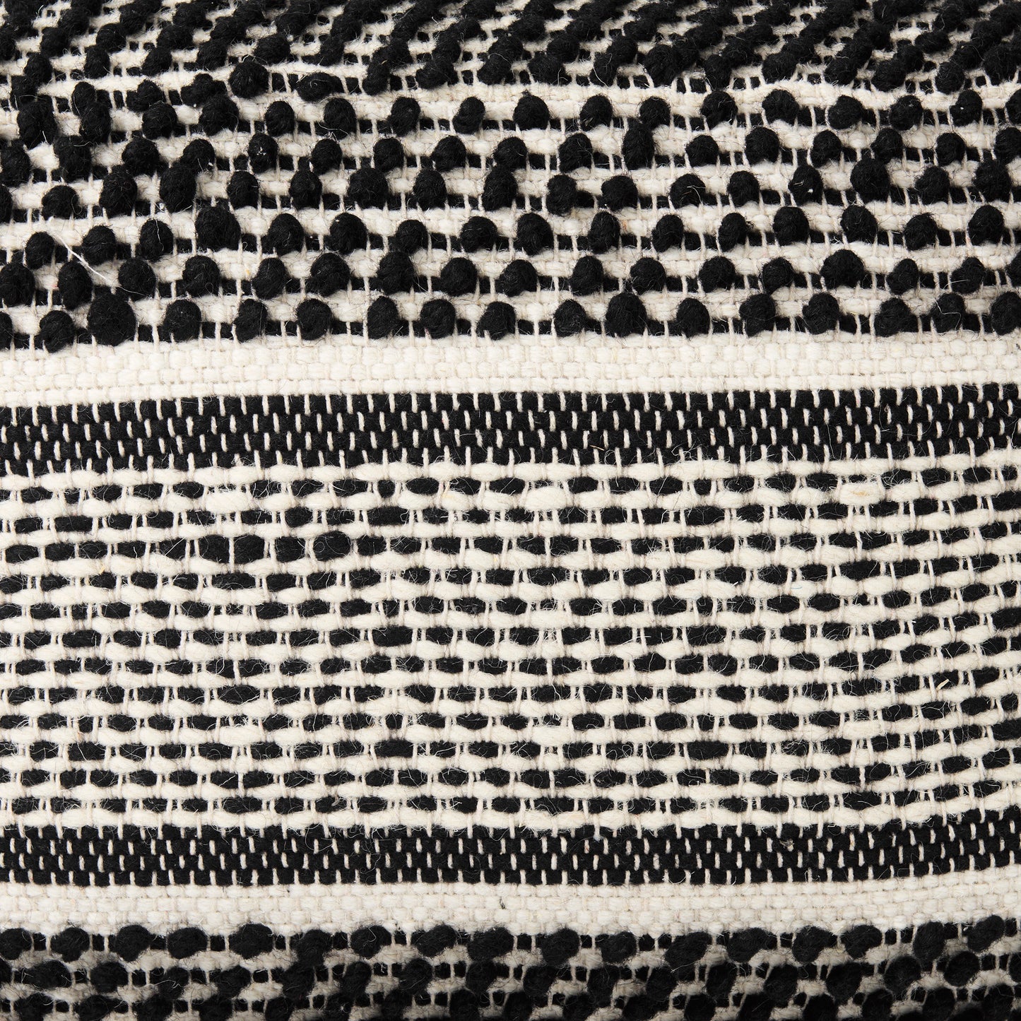 Garima  22.0L x 22.0W x 14.0H Black/White Wool and Cotton Patterned Pouf