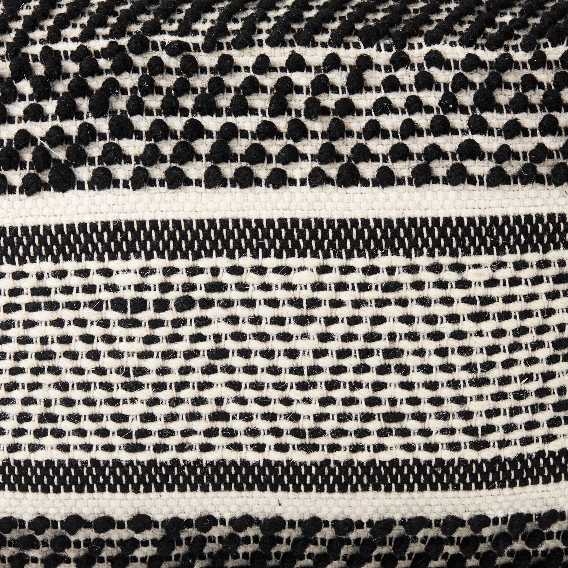 Garima  22.0L x 22.0W x 14.0H Black/White Wool and Cotton Patterned Pouf