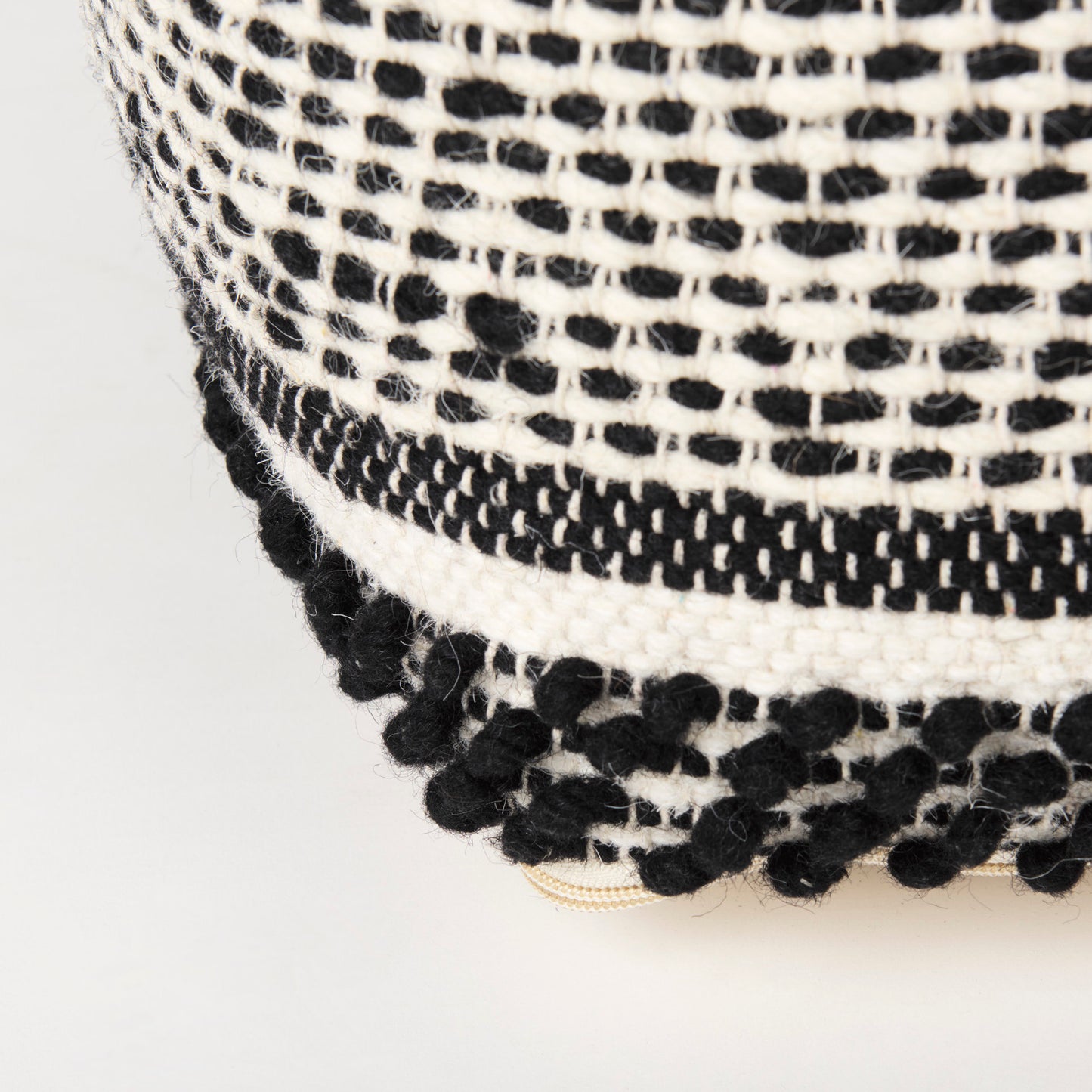 Garima  22.0L x 22.0W x 14.0H Black/White Wool and Cotton Patterned Pouf