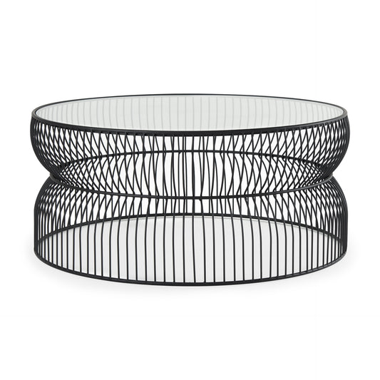 Shani Round Black Metal w/ Glass Coffee Table