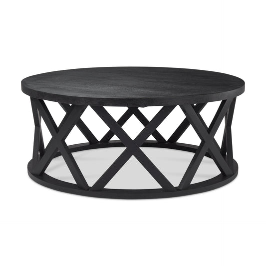 Forsey  28.0L x 45.3W x 18.0H Black Solid Wood Round Coffee Table