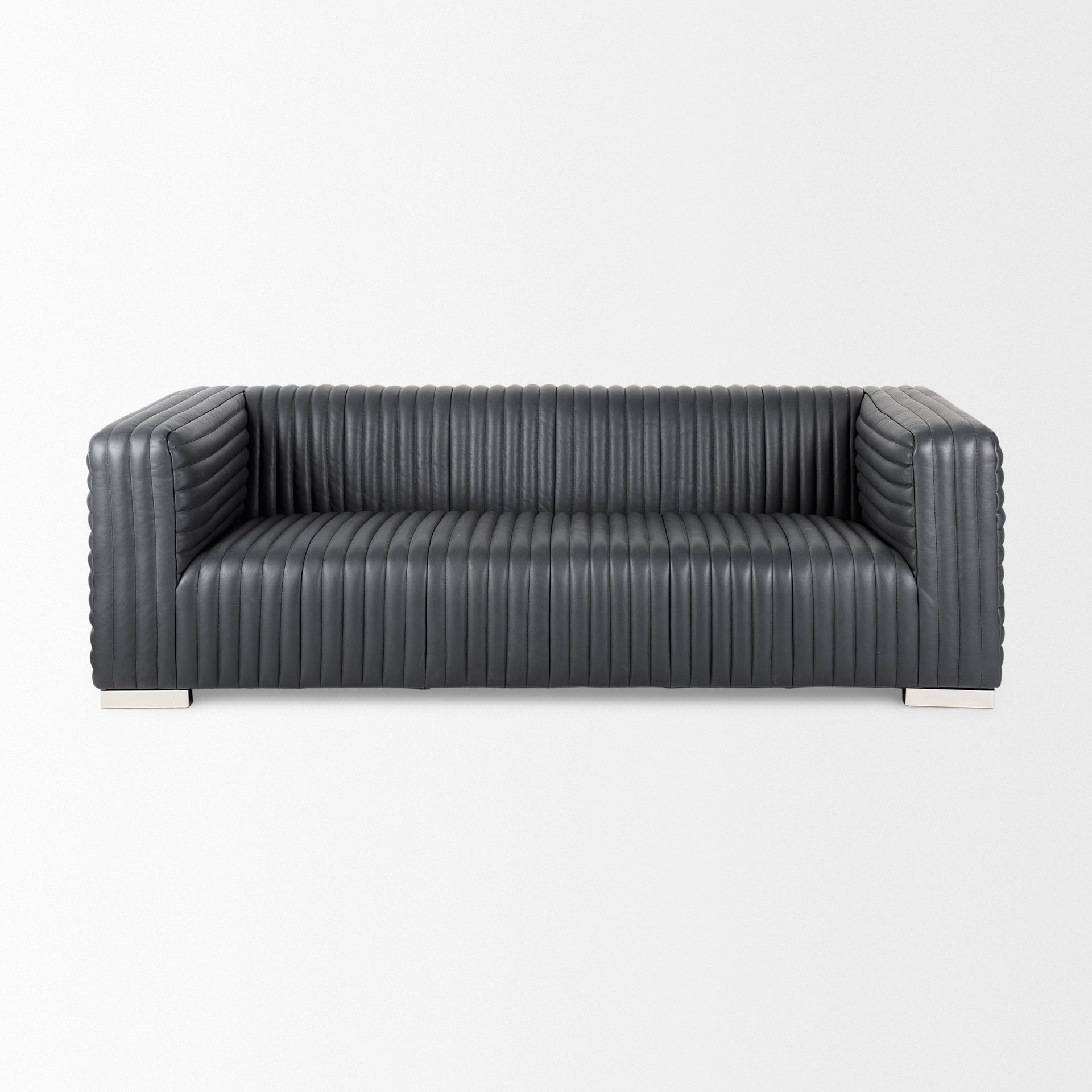 Ricciardo Black Leather Wrapped Three Seater Sofa