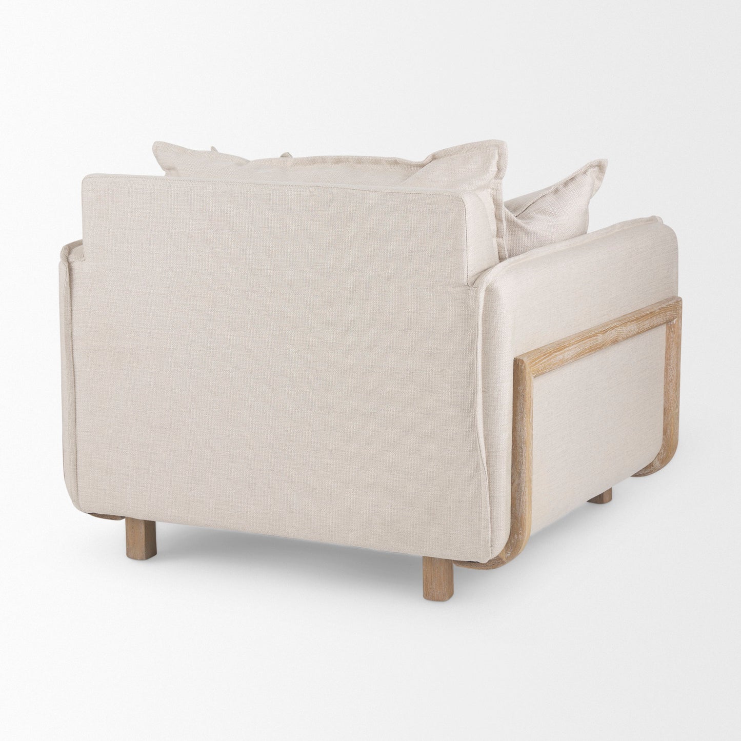 Roy II Beige Upholstered and Brown Wood Frame Arm Chair