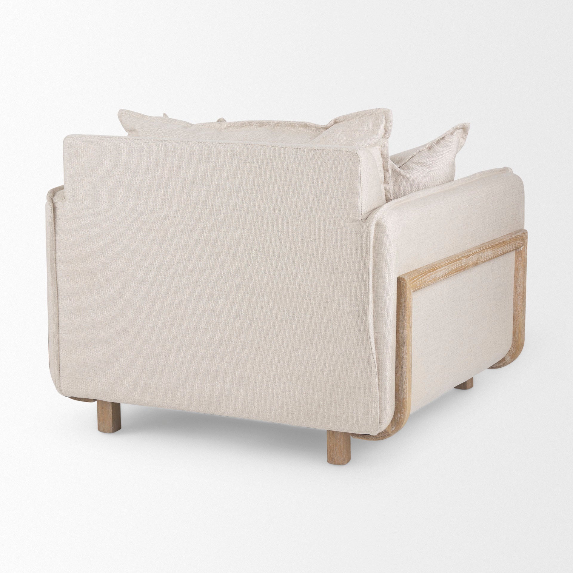 Roy II Beige Upholstered and Brown Wood Frame Arm Chair