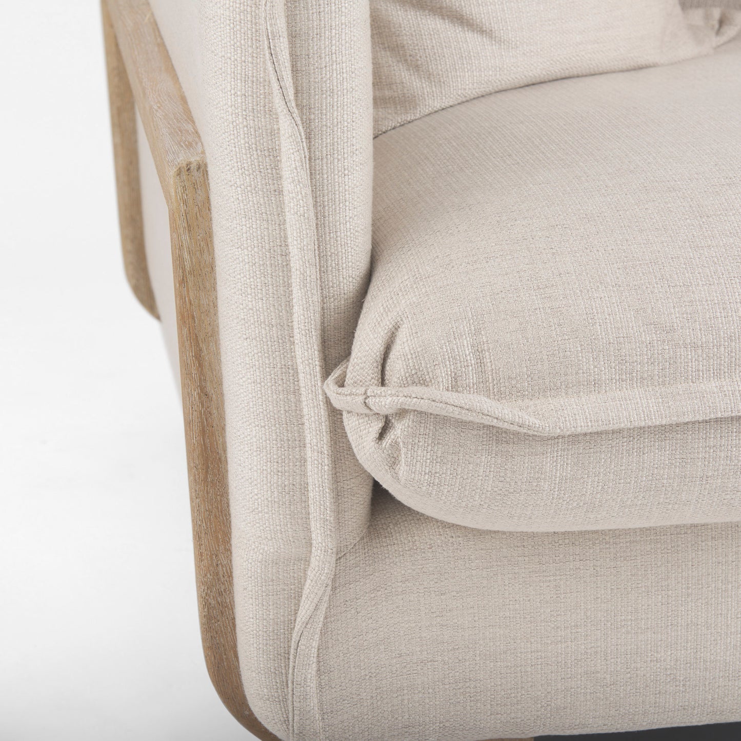 Roy II Beige Upholstered and Brown Wood Frame Arm Chair