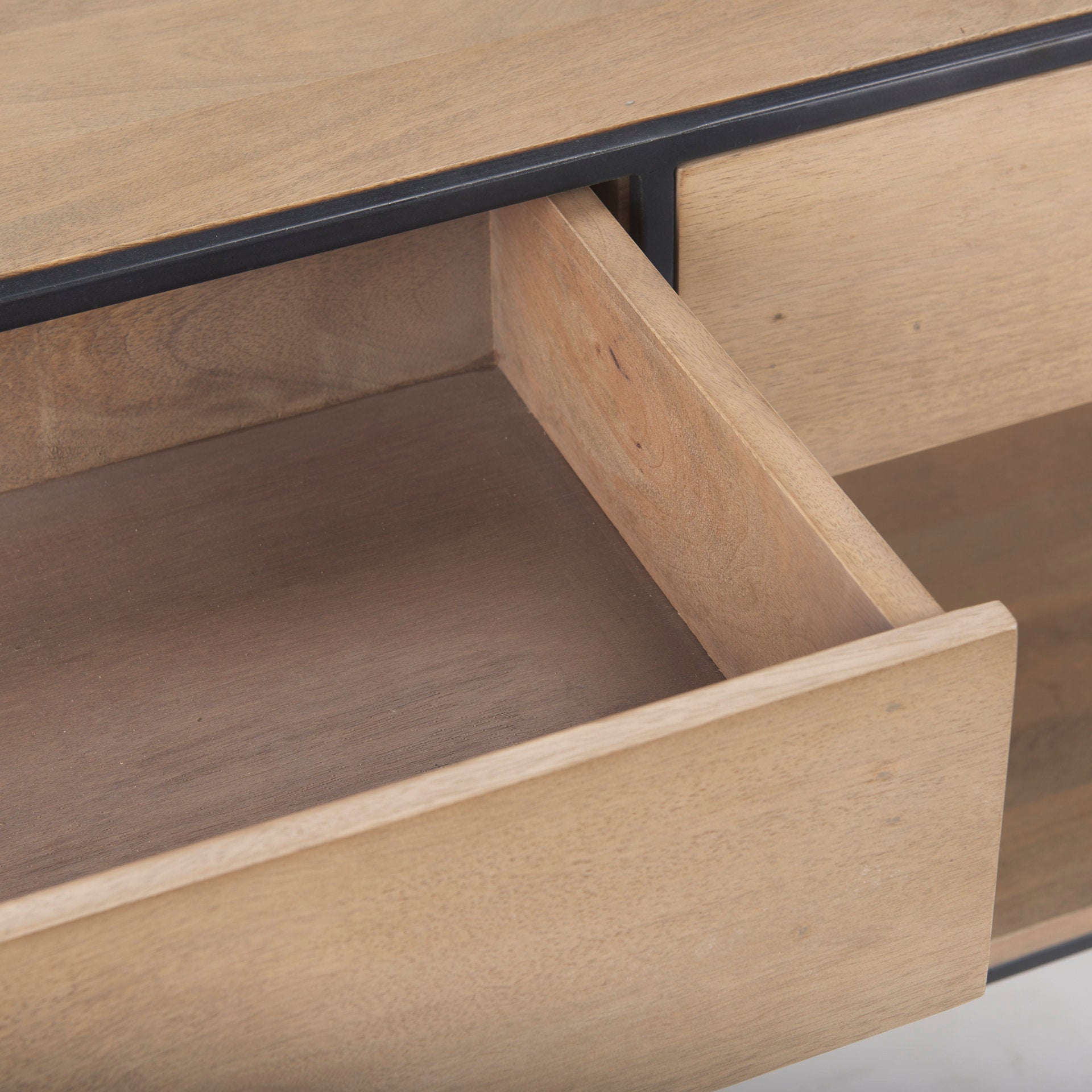 Morris 63.0L x 15.0W x 31.0H Beige Wood w/ Black Metal Frame 2 Drawer Console Table