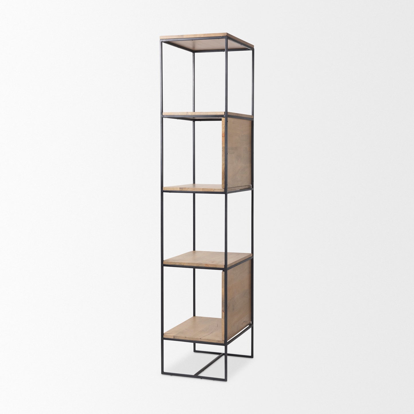 Morris 19.75 L x 15.0W x 72.5H Beige Wood W/Black Metal Frame 4-Tier Shelving Unit