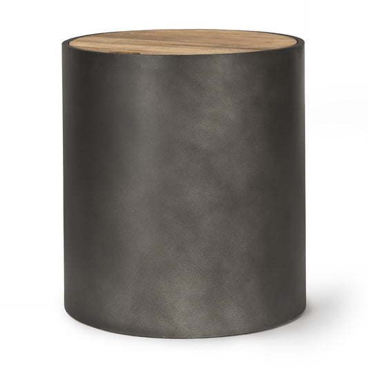 Eclipse End Side Table Gunmetal Gray | Brown Wood - end-and-side-tables