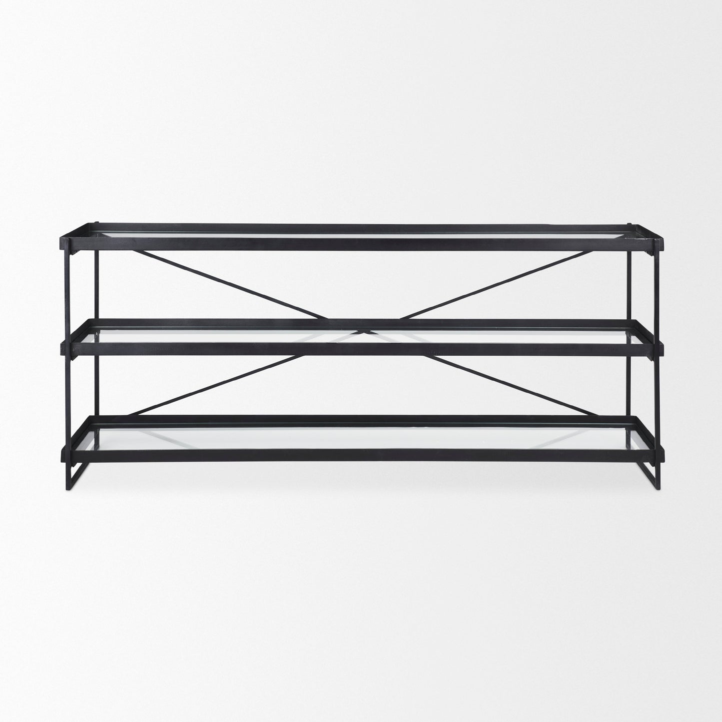 Trey 72.0"L x 16.0"W x 30.0"H Black Metal W/Glass Console Table