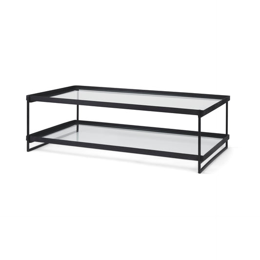 Trey 56"L x 32"W x 17"H Black Metal W/Glass Coffee Table