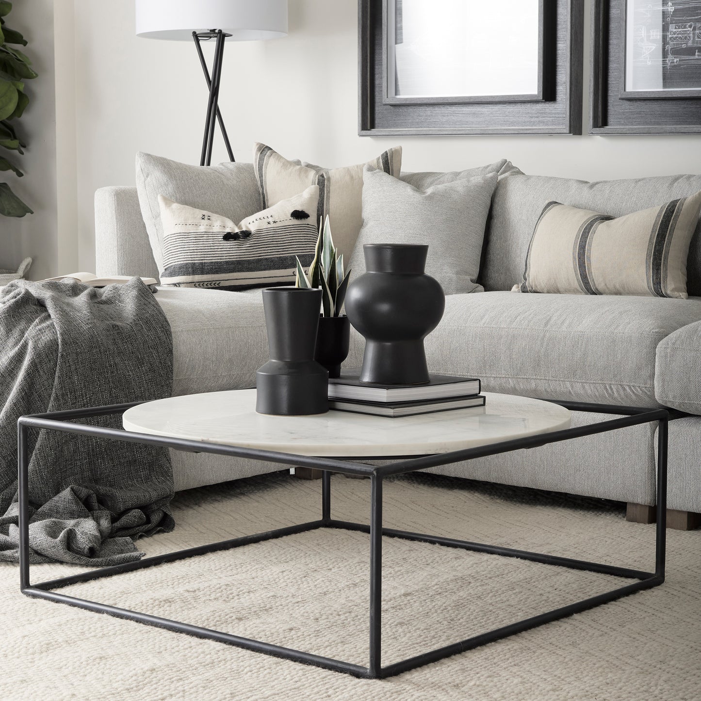 Austen Coffee Table White Marble | Black Metal