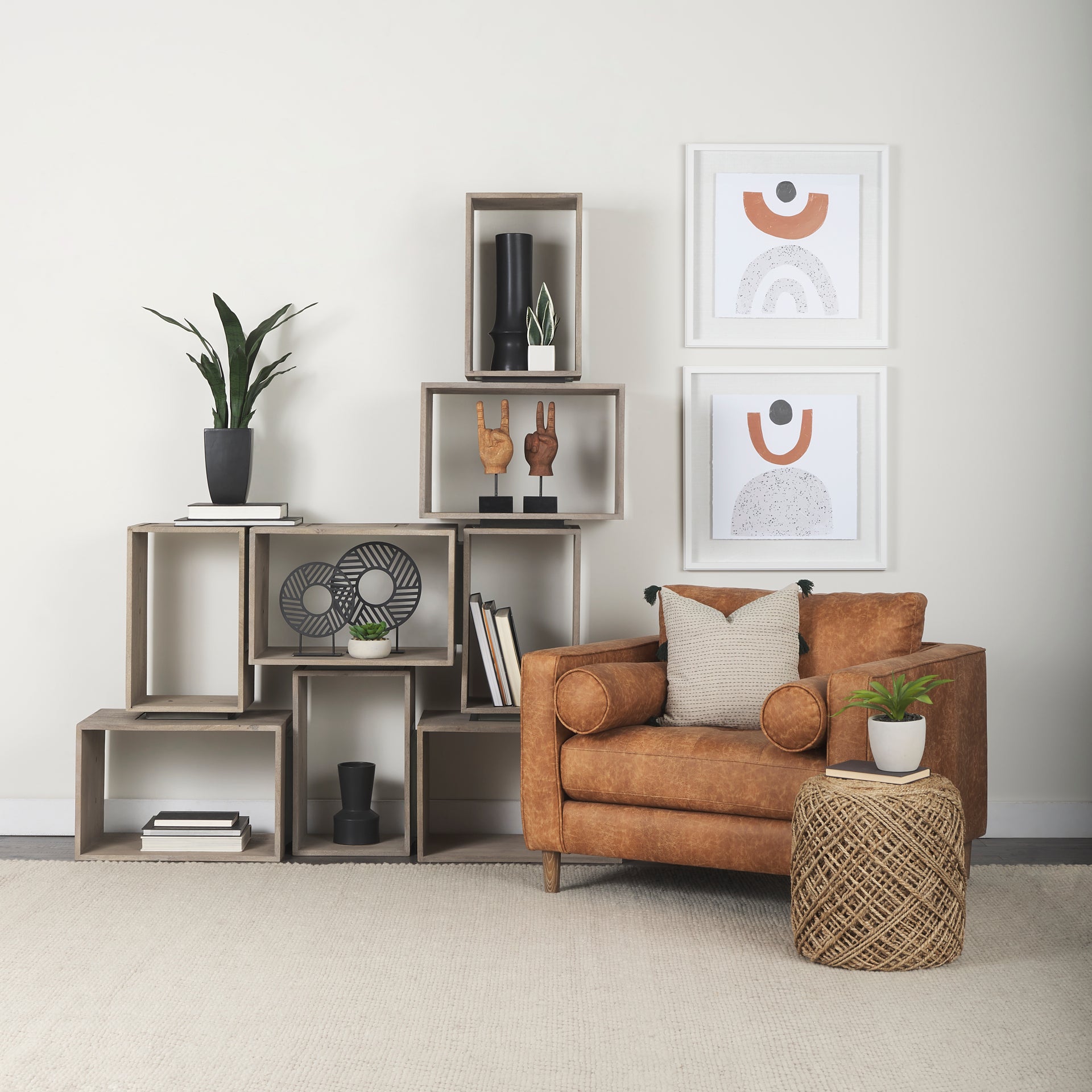 Simul (Set of 2) Light Brown Wood Modular Shelving Unit