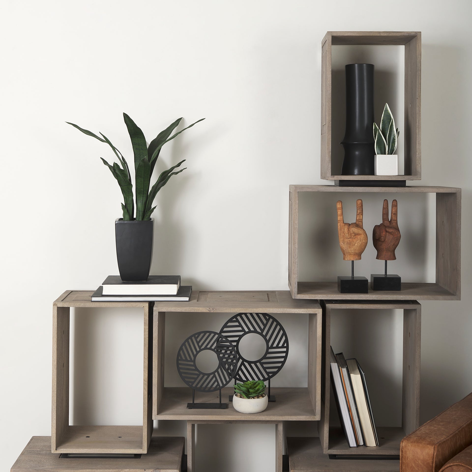 Simul (Set of 2) Light Brown Wood Modular Shelving Unit