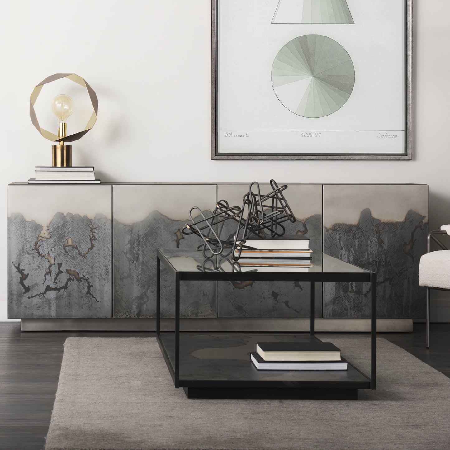 Roxdale Coffee Table Glass | Acid Wash Metal - coffee-tables