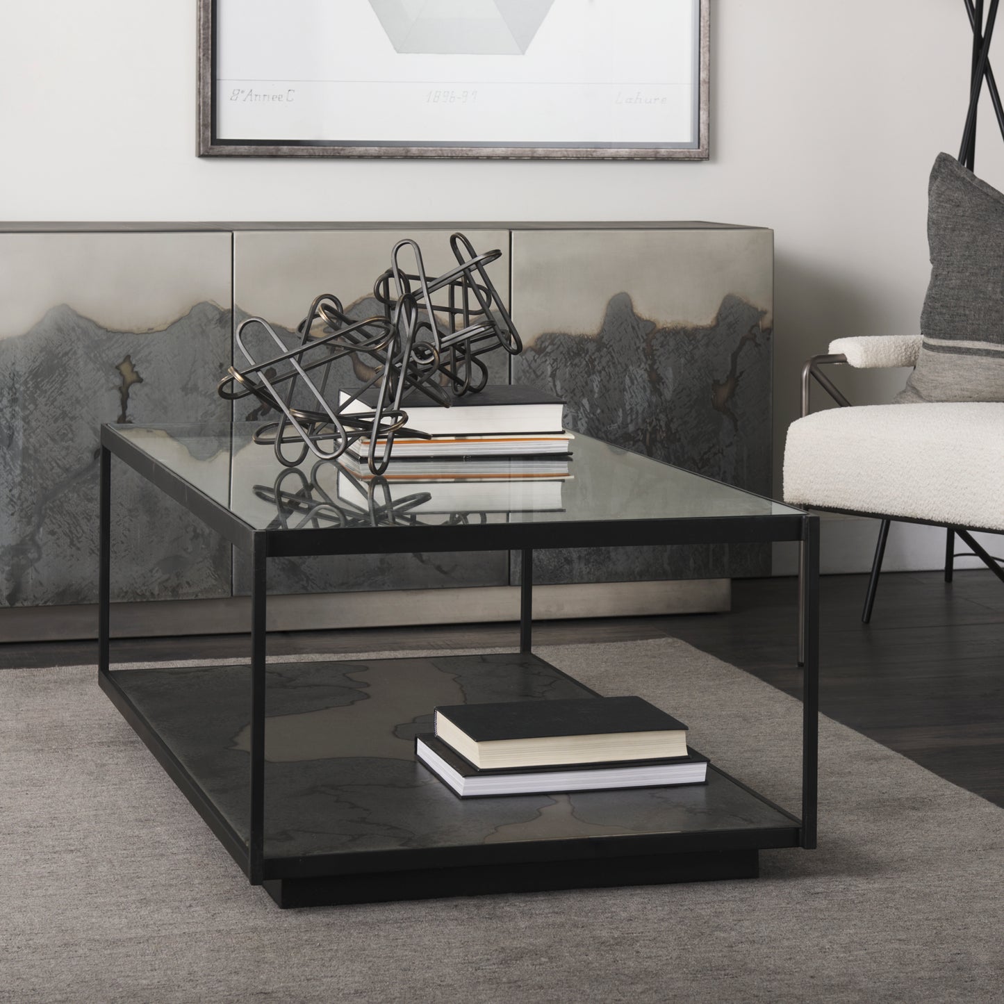 Roxdale Coffee Table Glass | Acid Wash Metal - coffee-tables