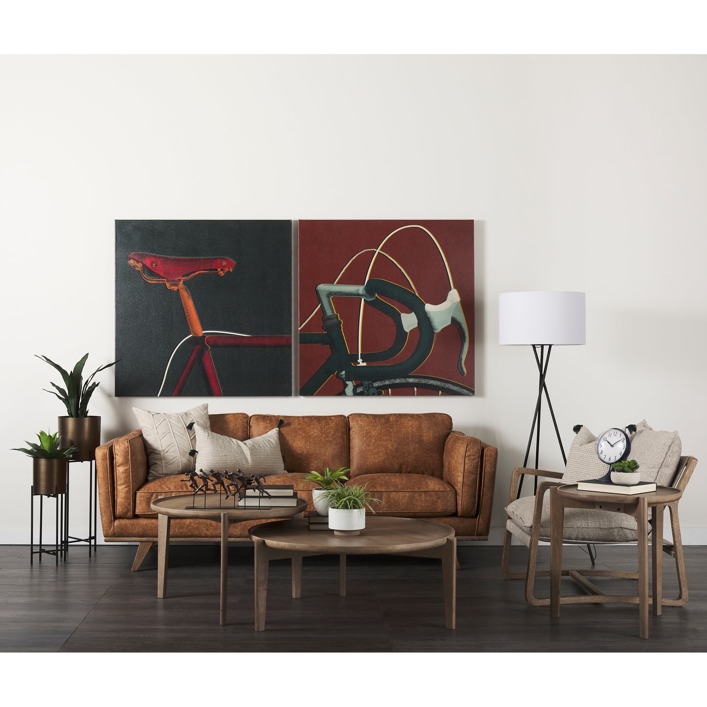 Brooks 90.2L x 34.8W x 33.5H Cognac Brown Faux Leather Three Seater Sofa W/ Medium Brown Wooden Legs