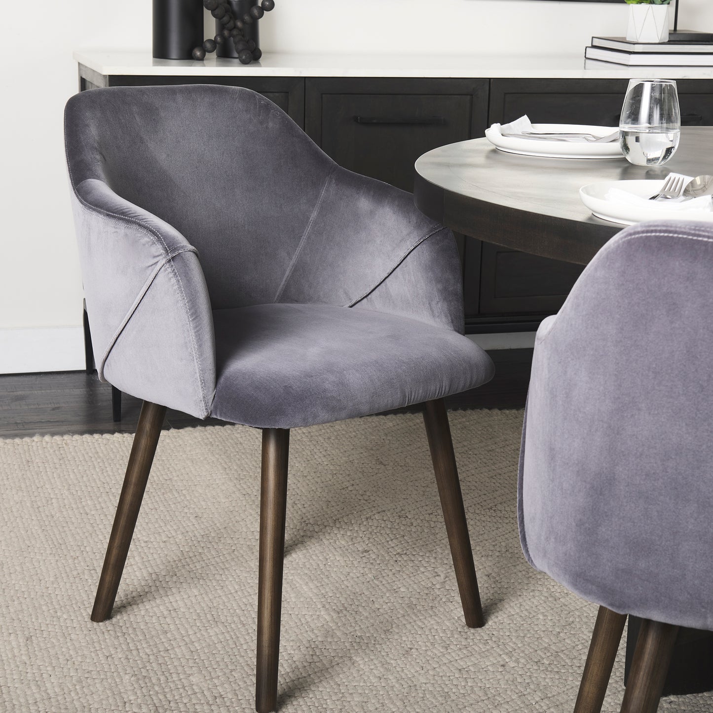 Ronald Dining Chair Gray Velvet | Black Wood (Armchair) - dining-chairs