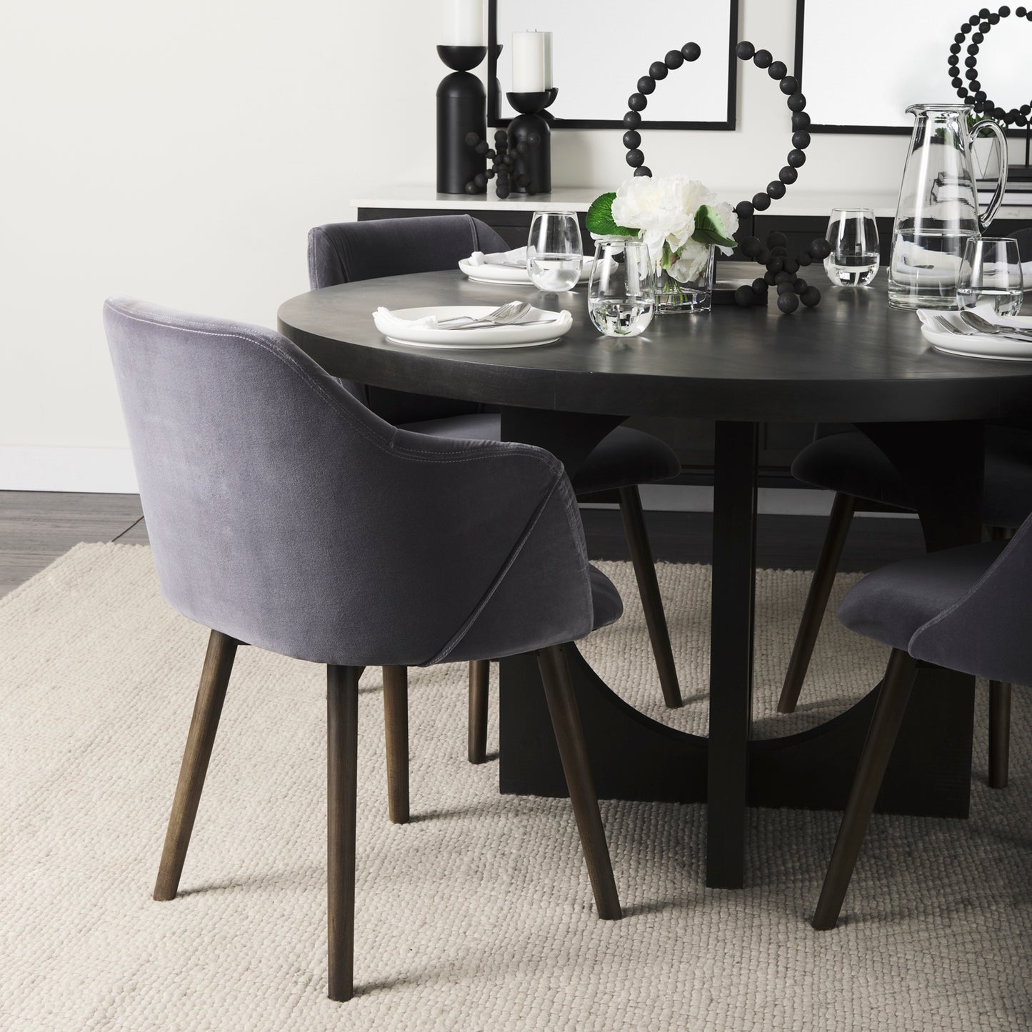 Ronald Dining Chair Gray Velvet | Black Wood (Armchair) - dining-chairs