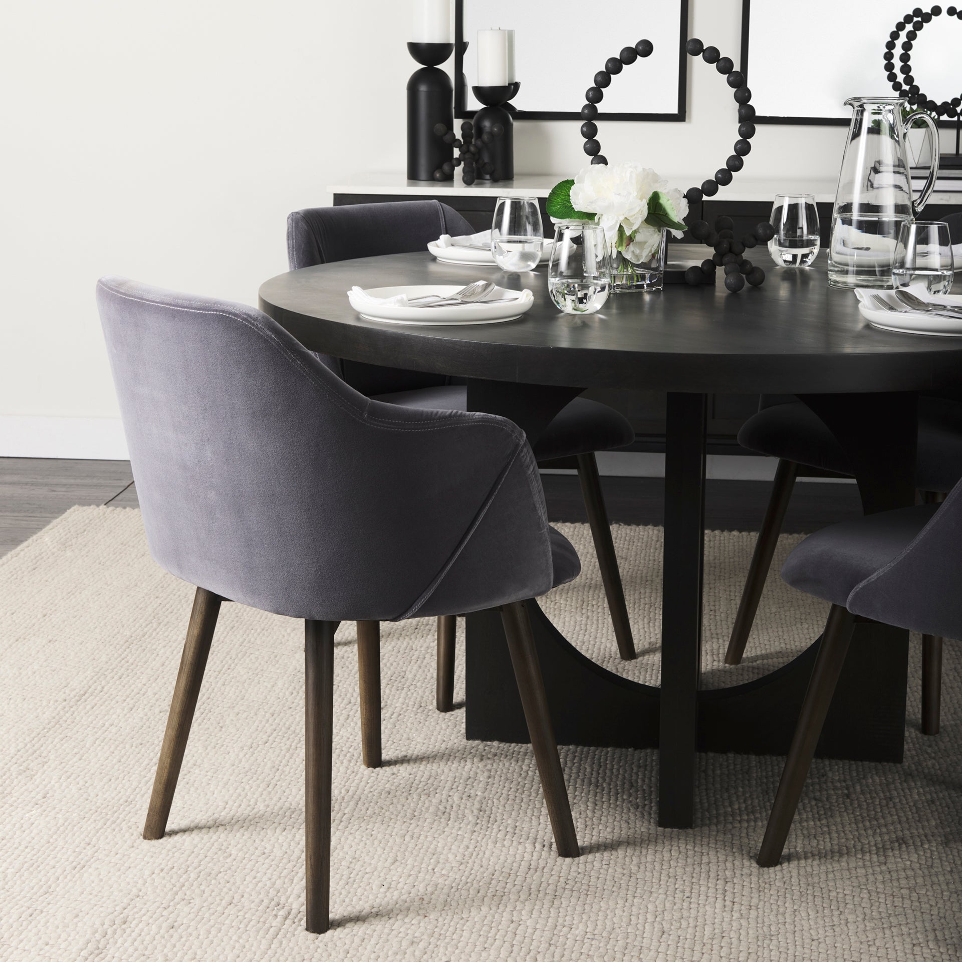 Ronald Dining Chair Gray Velvet | Black Wood (Armchair) - dining-chairs