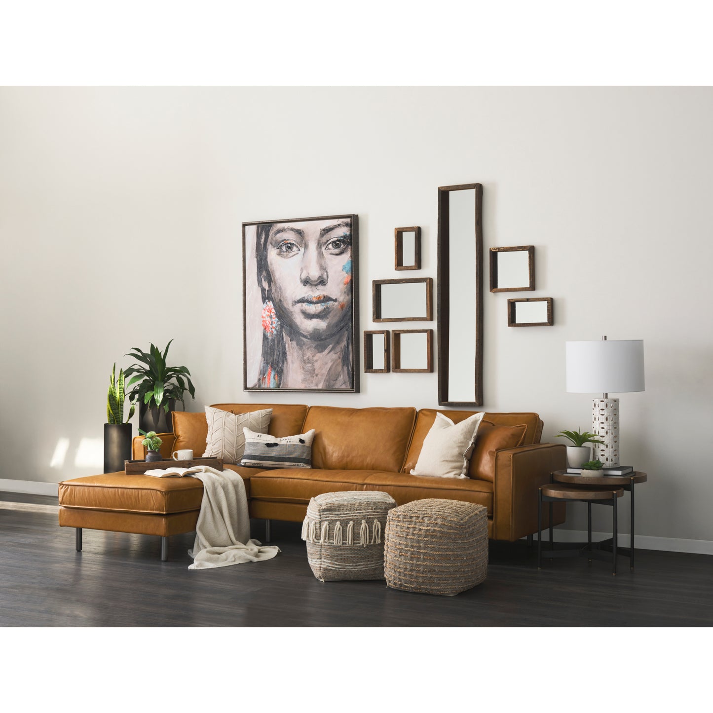 D'Arcy 111"L x 70"D x 33"H Tan Leather Left Chaise Sectional